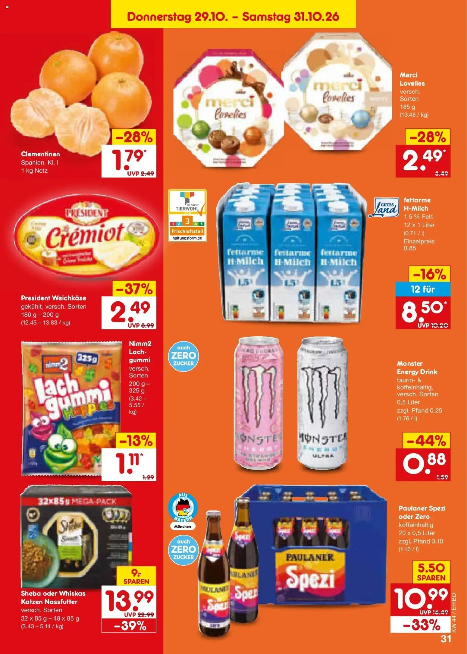 Netto Marken-Discount Prospekt Velden – gültig ab 26.10.2026 | Seite: 41 | Produkte: Sheba, Milch, Energy, Paulaner spezi