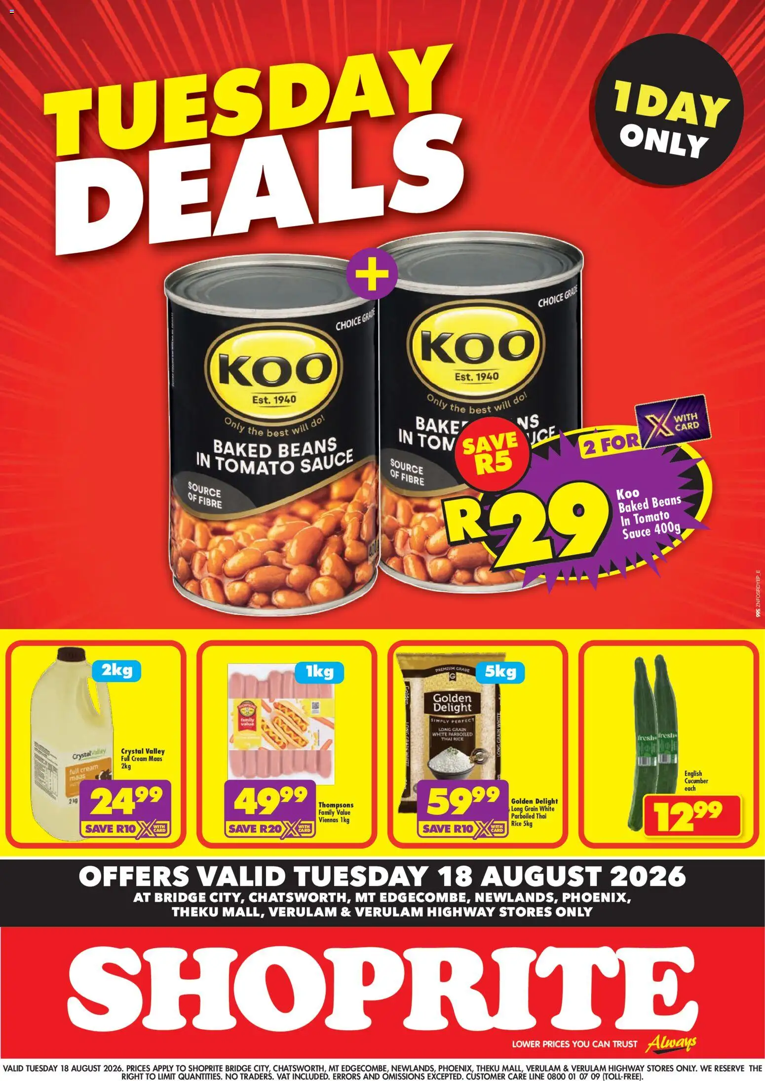 New Shoprite catalogue – valid from 18/08/2026 | Page: 1 | Products: Beans, Rice, Tomato sauce, Cream