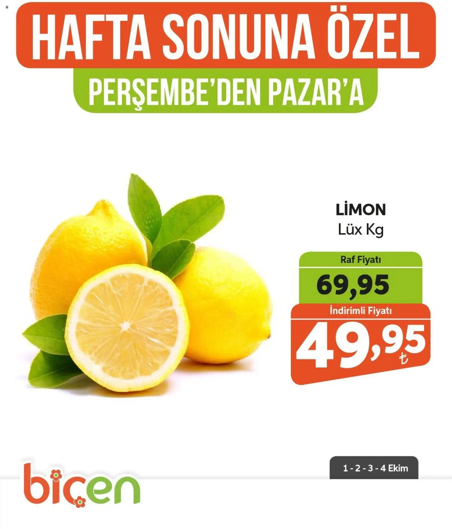 Biçen Market - Hafta Sonuna Özel - Sebze İndirimi - 01 Ekim 2026 tarihinden itibaren geçerlidir | Sayfa: 9 | Ürünler: Raf, Limon