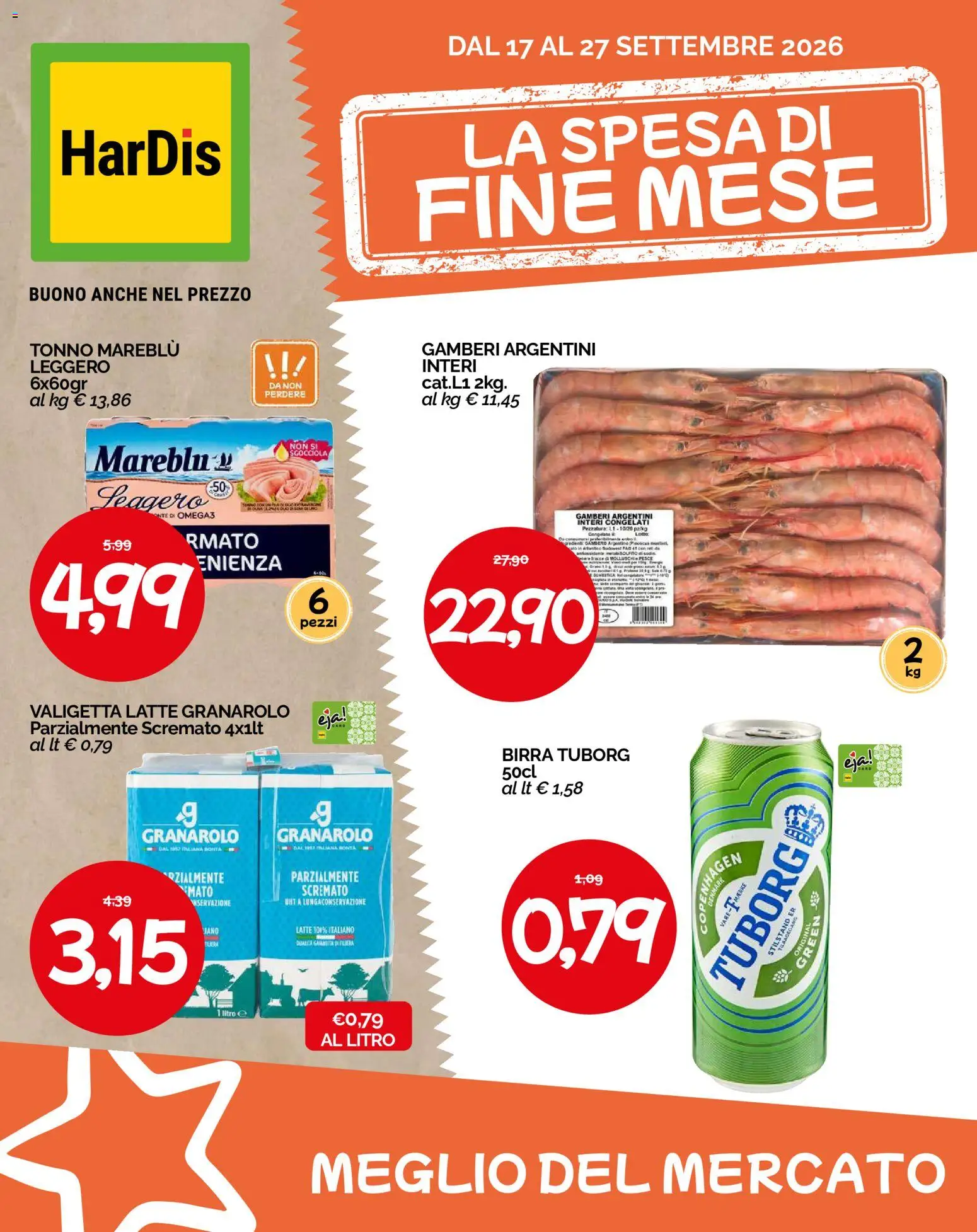 Volantino HarDis del 17/09/2026 | Pagina: 1 | Prodotti: Birra, Gamberi, Latte, Valigetta