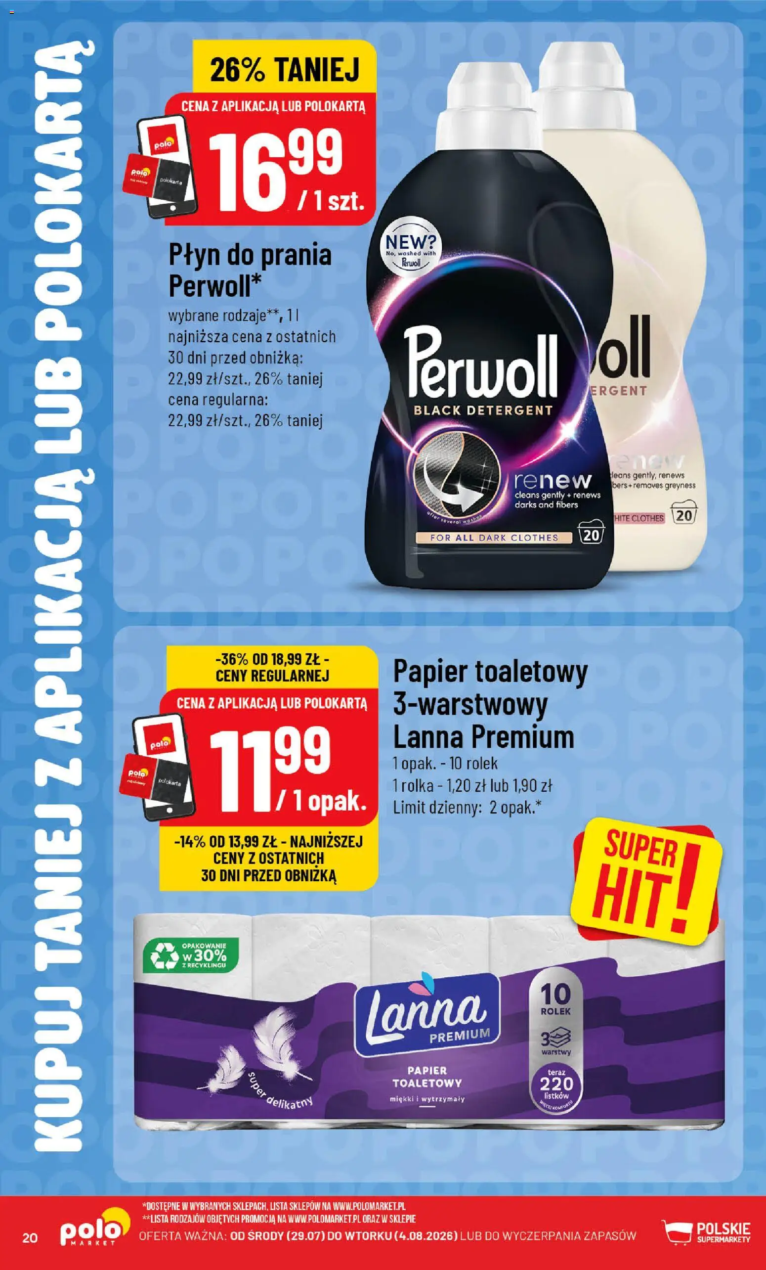 POLOmarket gazetka - Kupuj taniej od 29.07.2026 | Strona: 20 | Produkty: Papier toaletowy, Detergent