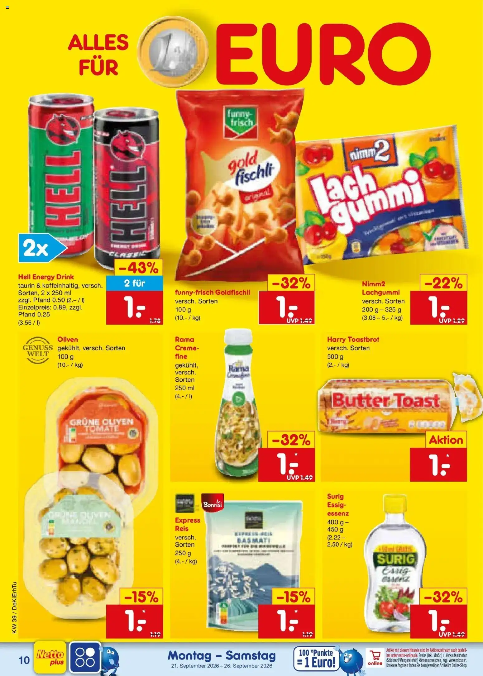 Netto Marken-Discount Prospekt Mauern – gültig ab 21.09.2026 | Seite: 16 | Produkte: Energy, Toast, Funny frisch, Creme