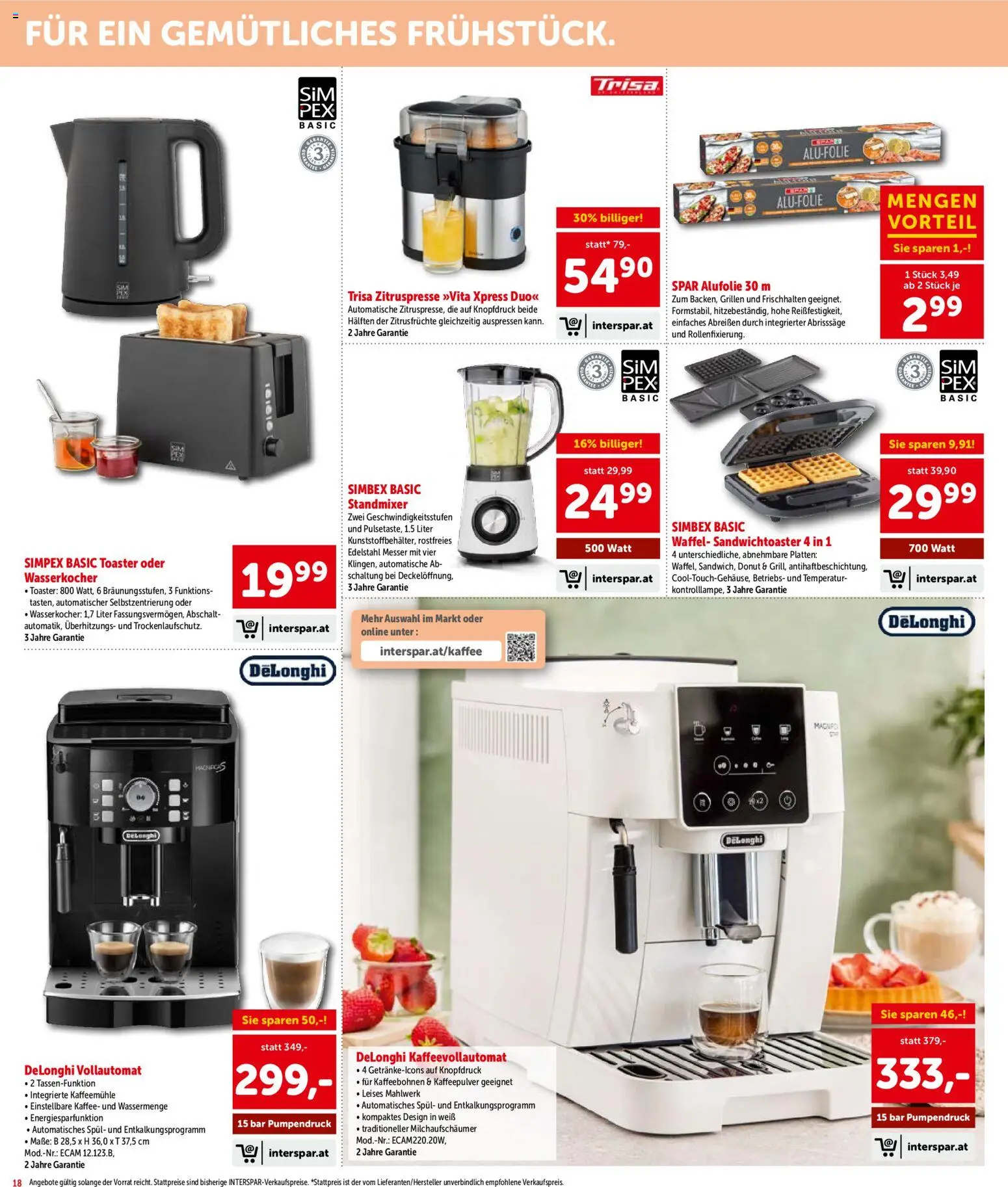 Interspar Flugblatt - Niederösterreich gültig ab 18.06.2026 | Seite: 18 | Produkte: Wasserkocher, Toaster, Vihreä pesto, Kaffee