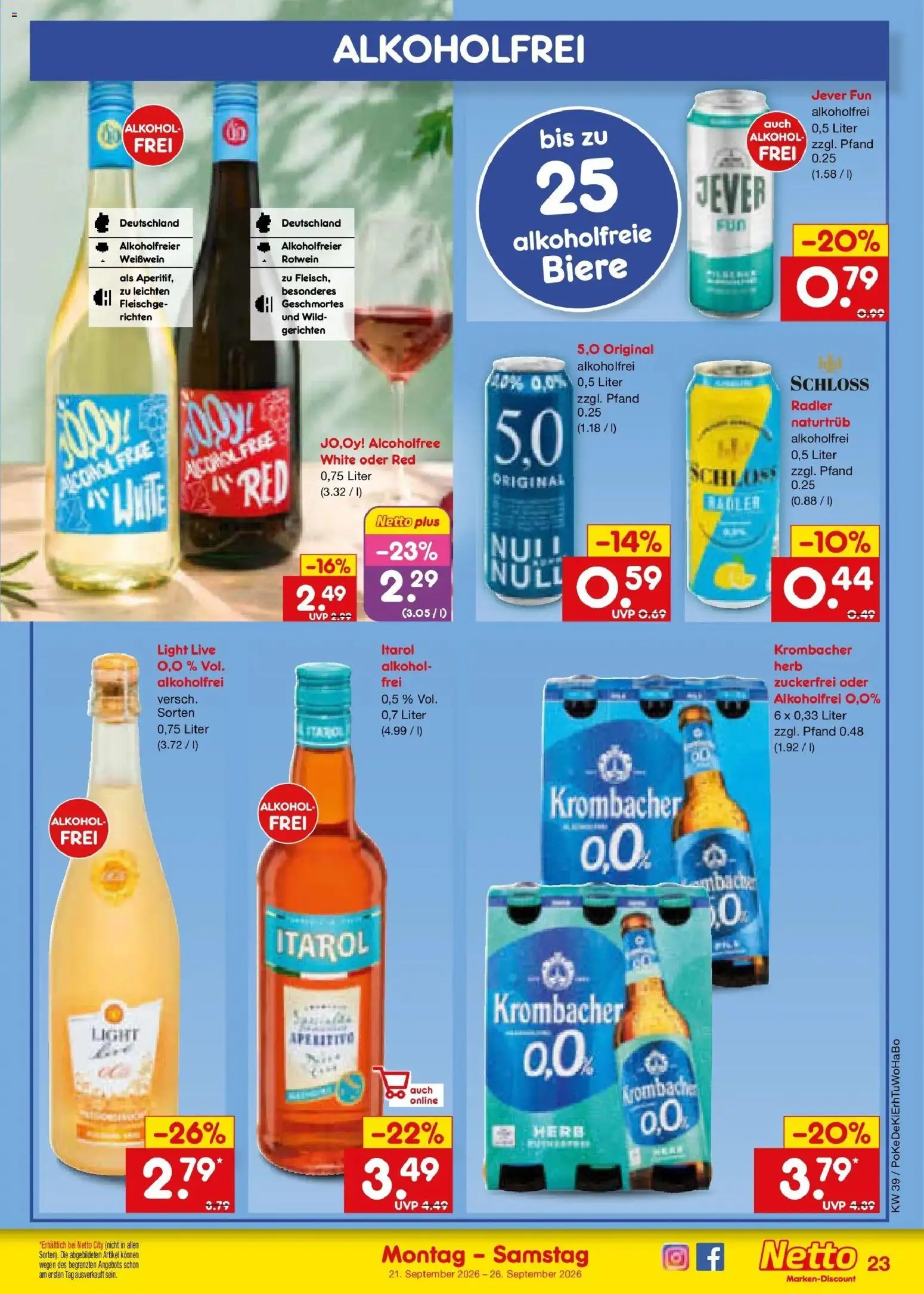 Netto Marken-Discount Prospekt Amberg – gültig ab 21.09.2026 | Seite: 31 | Produkte: Weißwein, Rotwein, Radler, Jever