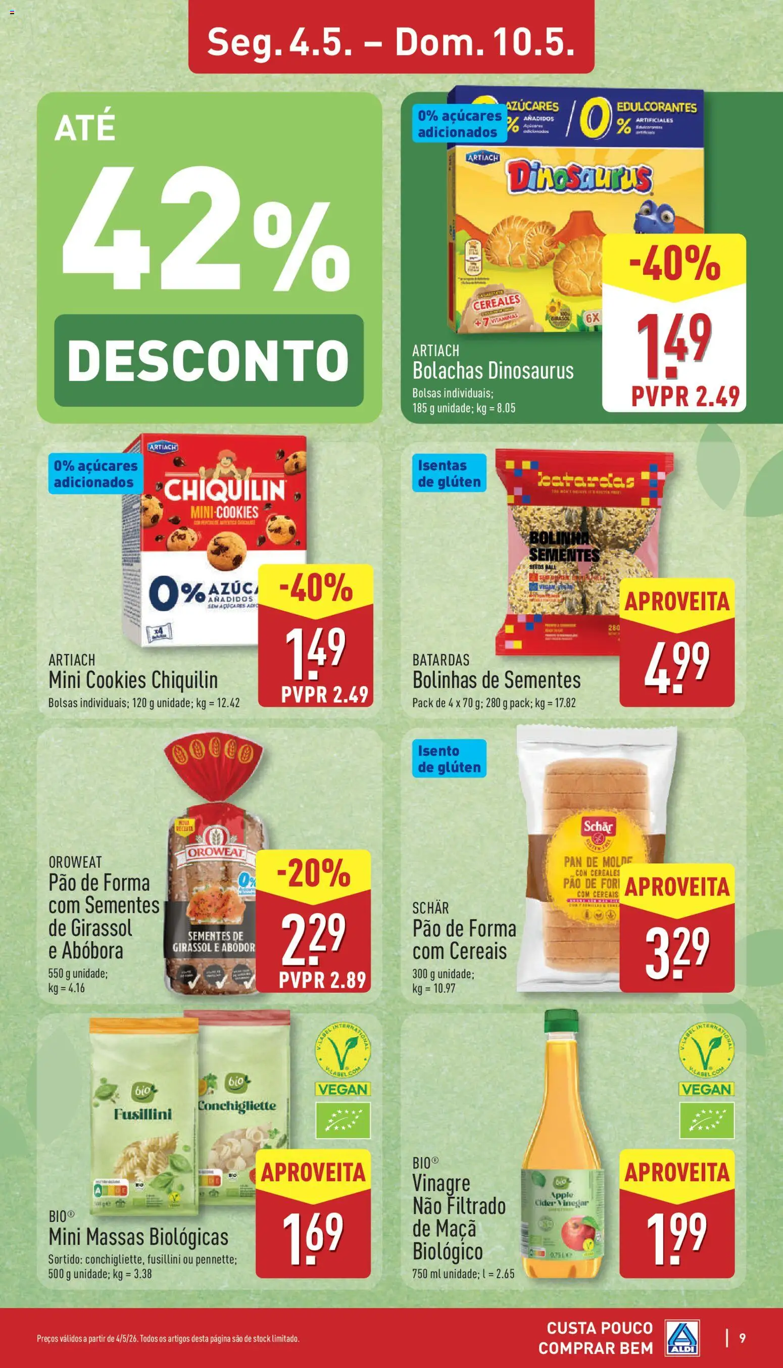 Aldi folheto │ válido de 04.05.2026 | Página: 9 | Produtos: Pão de forma, Bolachas, Pão, Cereais