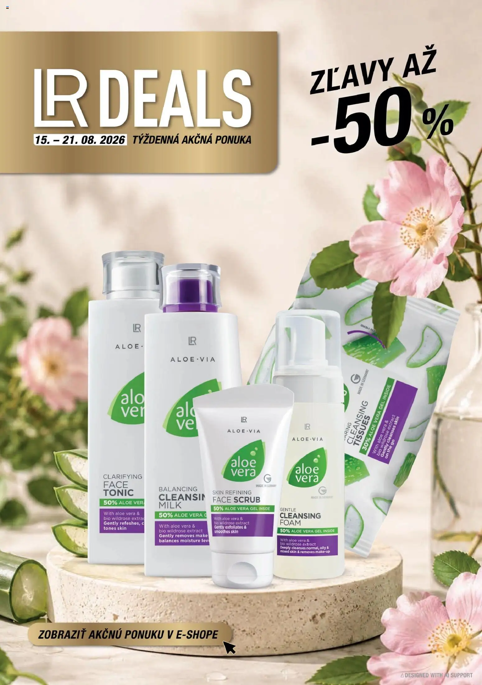 Nové LR akcie – leták je platný od 15.08.2026 | Strana: 1 | Produkty: Aloe Vera, Tonic