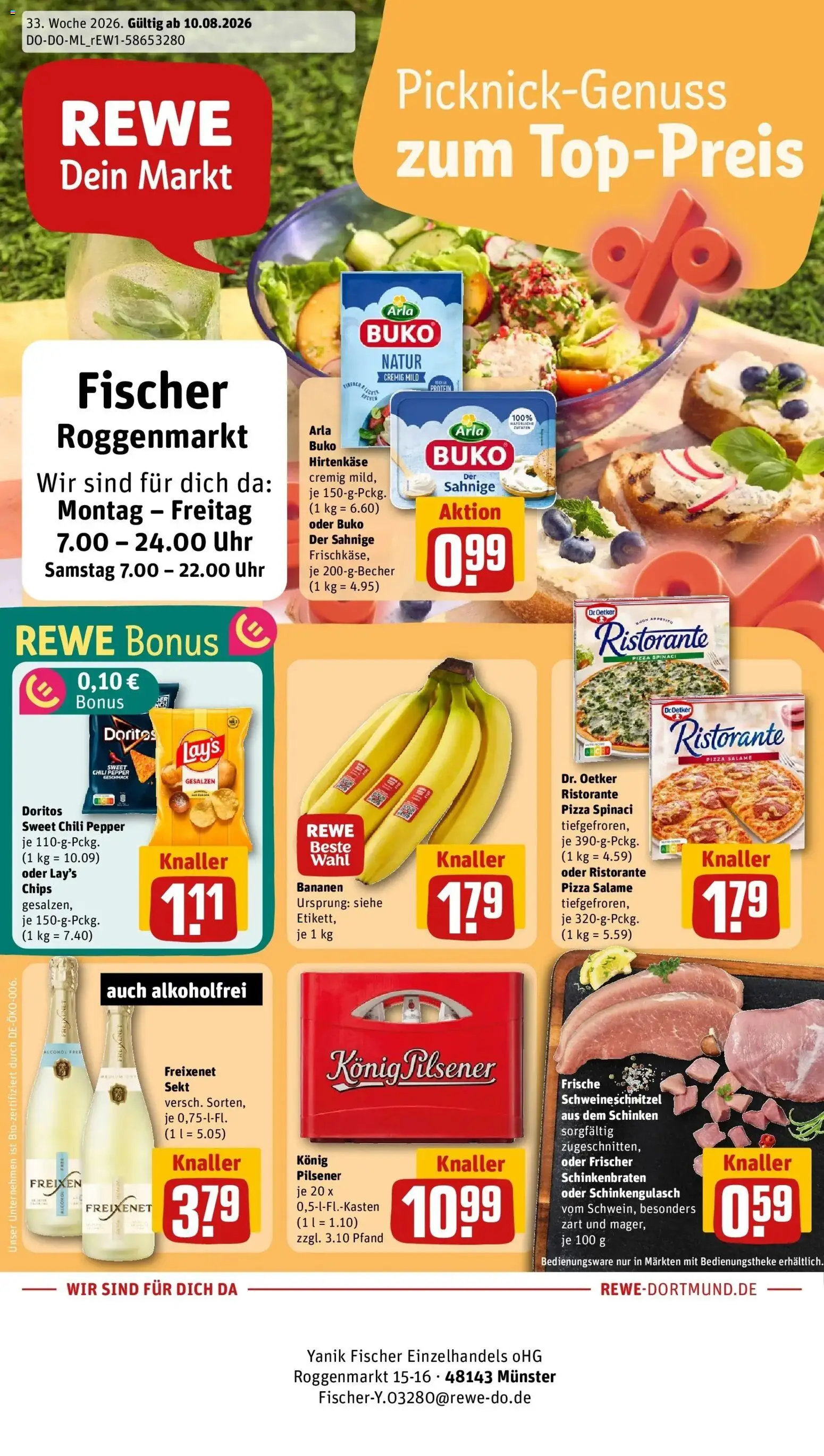 REWE Prospekt ab 10.08.2026 zum Blättern » Angebote | Seite: 1 | Produkte: Bananen, Chili, Chips, Uhr
