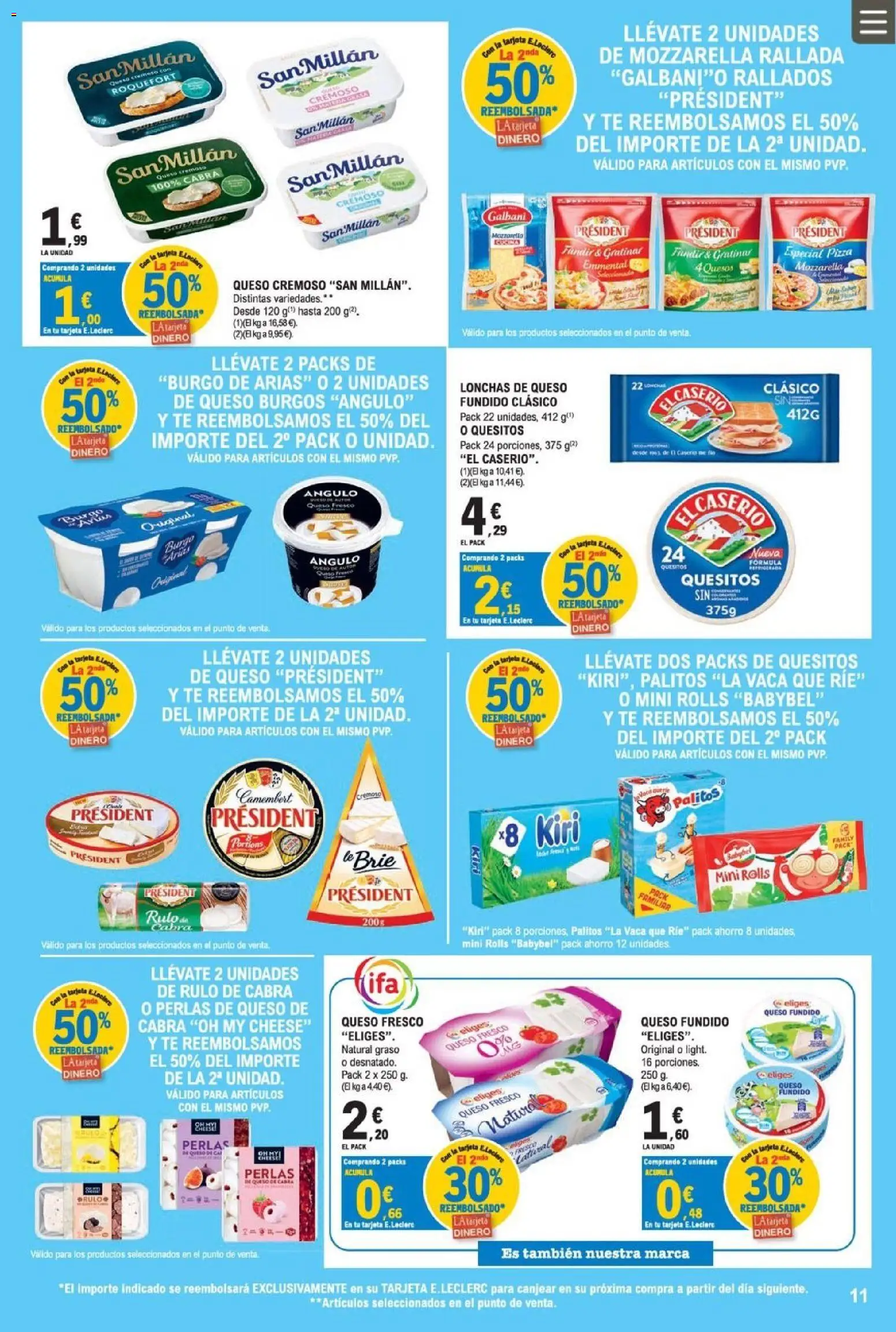 E.Leclerc Miranda de Ebro │ válido desde el 12/08/2026 | Página: 11 | Productos: Queso fundido, Queso, Queso fresco, Mozzarella