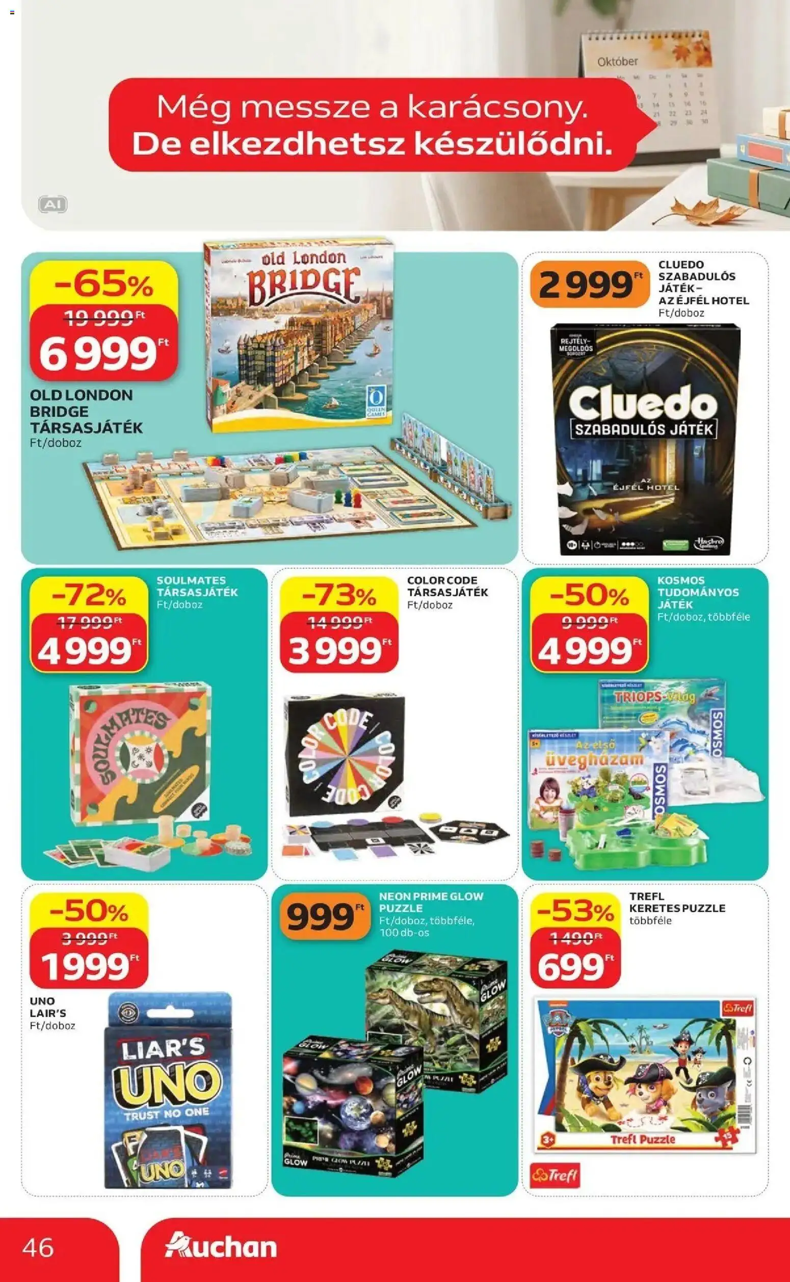 Auchan akciós újság Szolnok - 2026.10.01. -tól/töl > akció, lapozható szórólap 🛍️ | Oldal: 46 | Termékek: Puzzle, Játék, Társasjáték