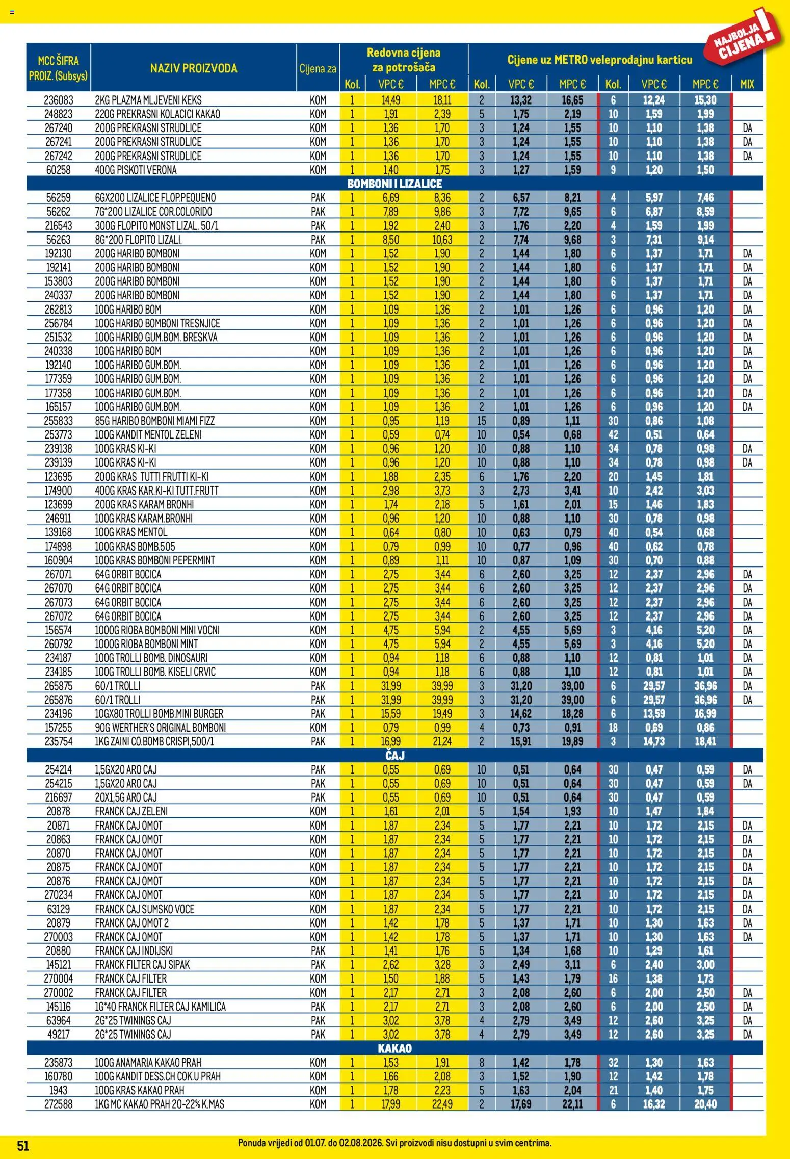 Metro katalog | vrijedi od 01.07.2026 | Stranica: 51 | Proizvodi: Šumsko voće, Kolačići, Breskva, Lizalice