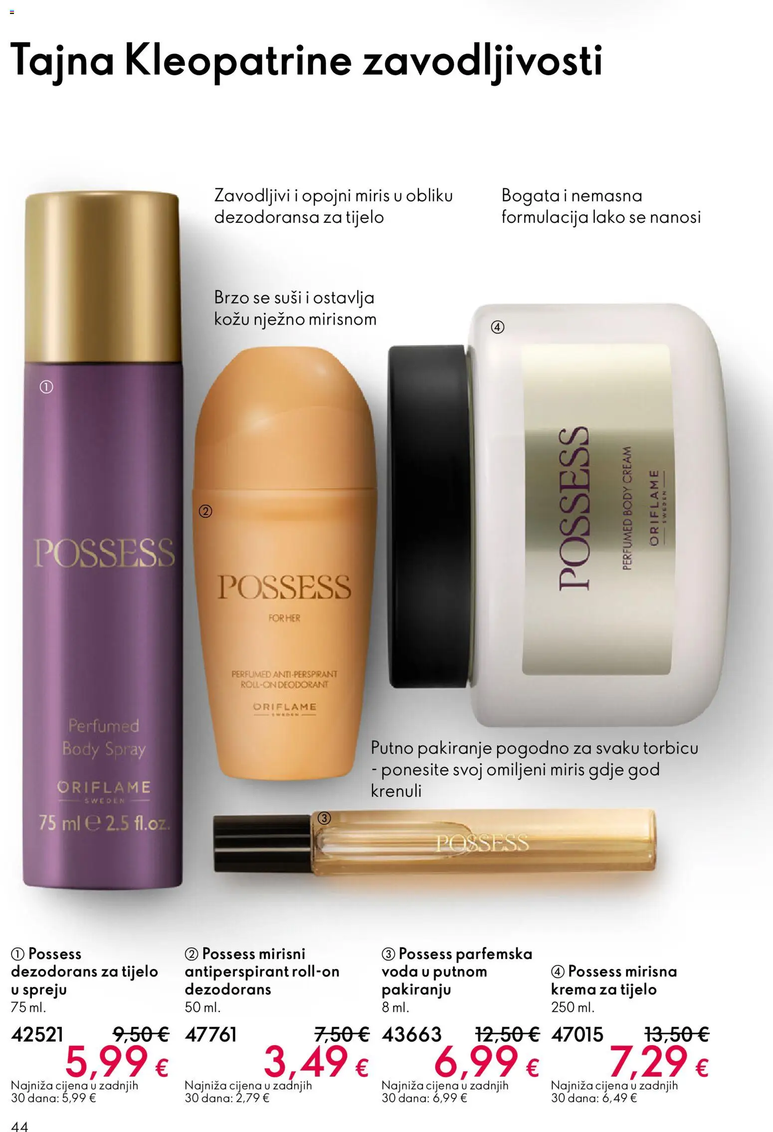 Oriflame katalog | vrijedi od 03.06.2026 | Stranica: 44 | Proizvodi: Krema za tijelo, Antiperspirant, Krema, Voda