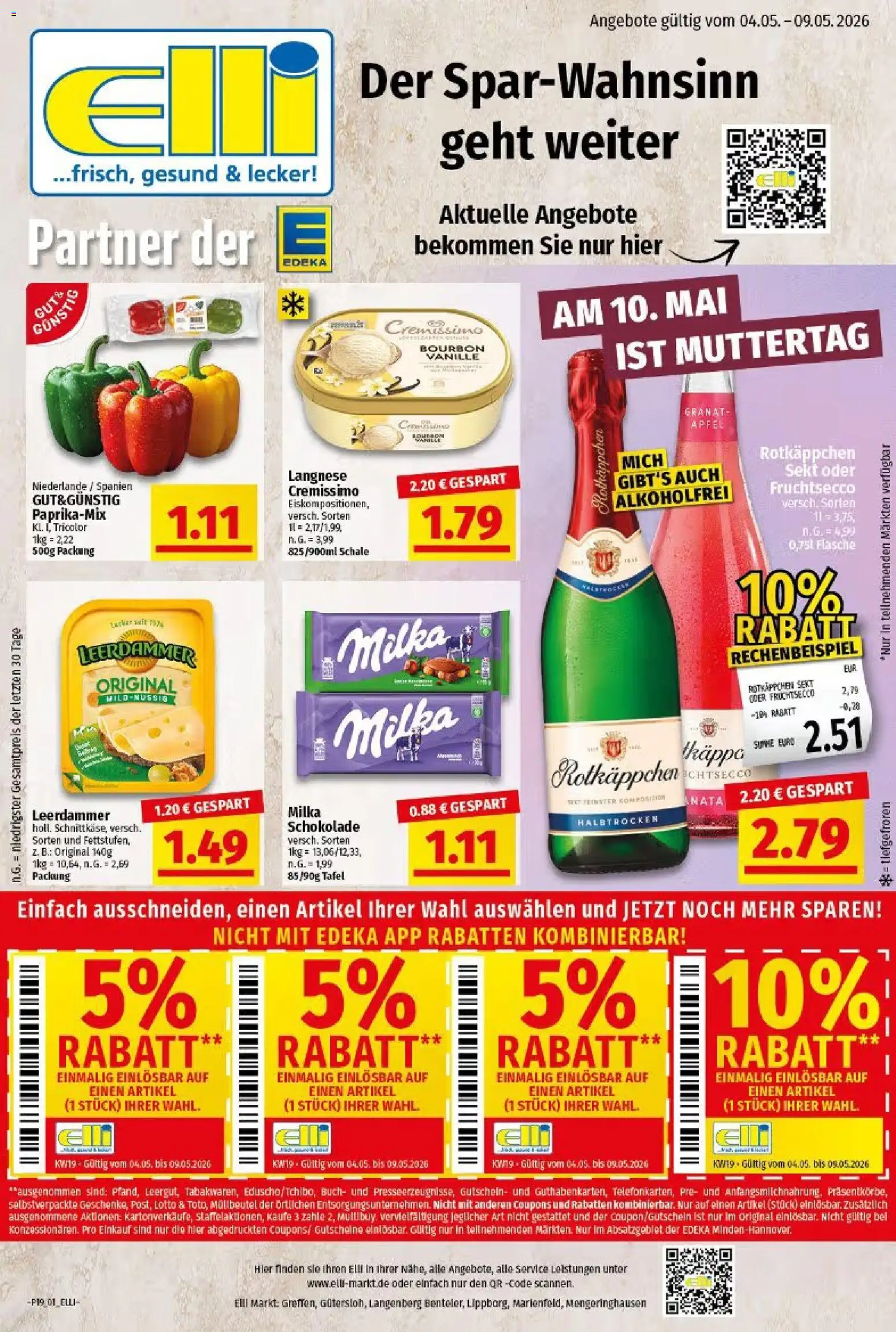 Elli Markt Prospekt Gütersloh – gültig ab 04.05.2026 | Seite: 1 | Produkte: Schokolade, Milka, Rotkäppchen, Bourbon