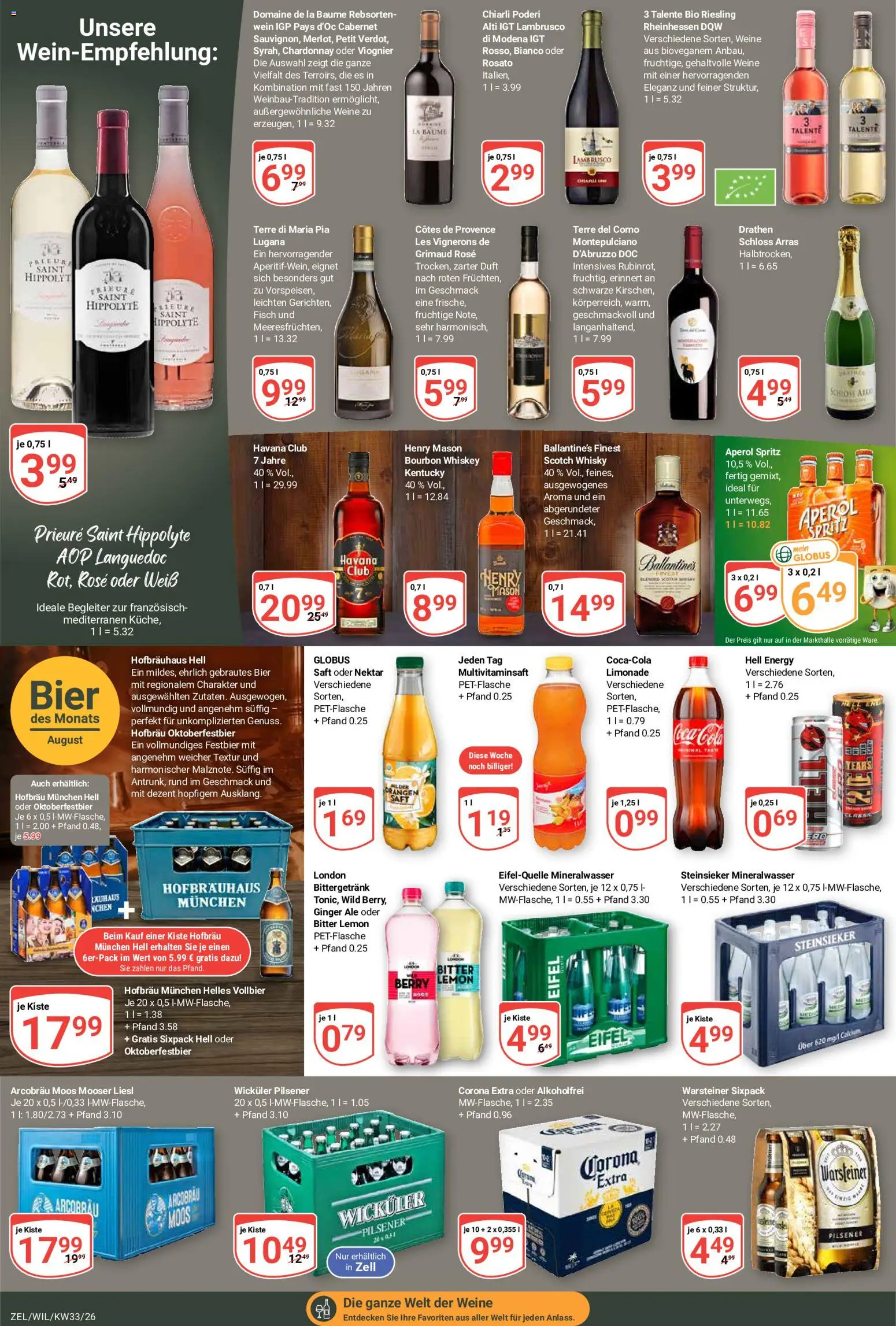 Globus Prospekt Zell – gültig ab 10.08.2026 | Seite: 17 | Produkte: Whisky, Warsteiner, Wein, Bourbon