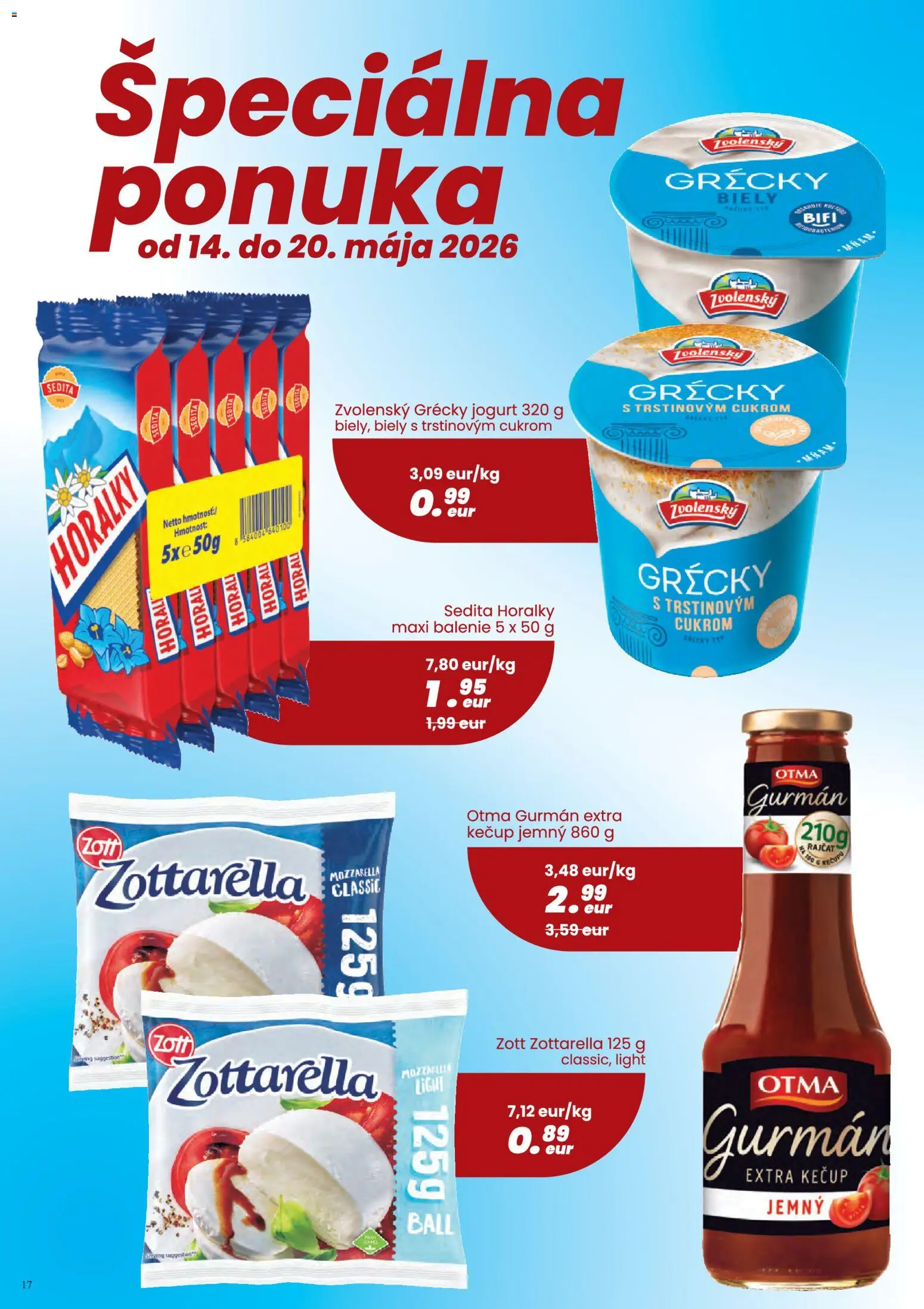 Nové Nitrazdroj akcie – leták je platný od 07.05.2026 | Strana: 17 | Produkty: Jogurt, Mozzarella, Grécky jogurt, Kečup
