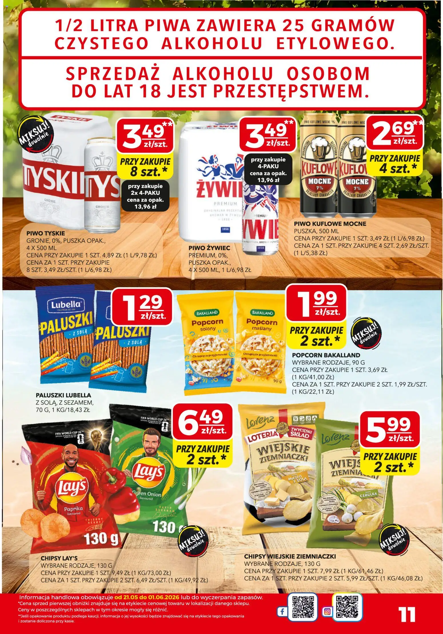Top Market gazetka od 21.05.2026 | Strona: 11 | Produkty: Chipsy, Ziemniaczki, Tyskie, Paluszki