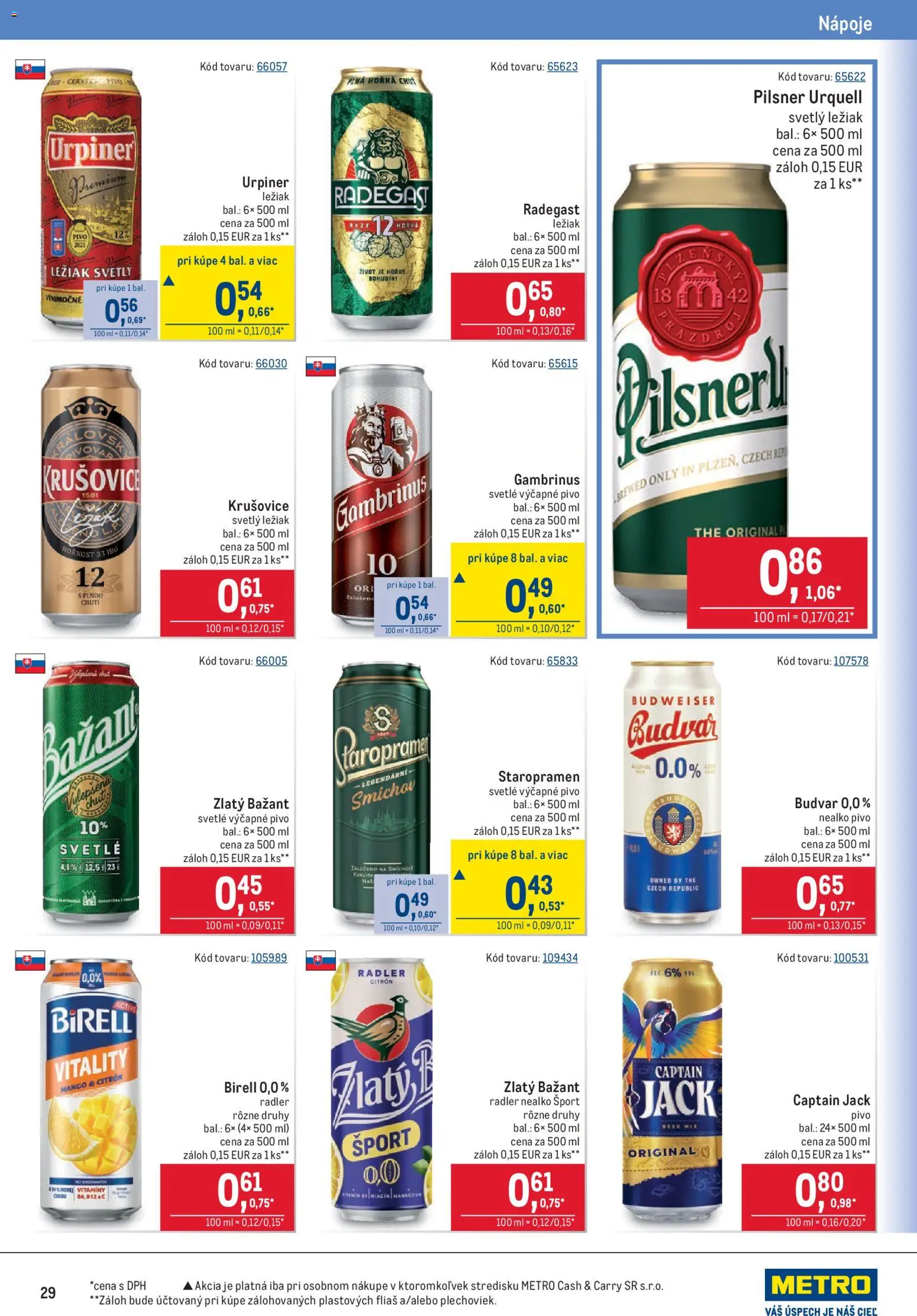 Nové Metro akcie – leták je platný od 29.07.2026 | Strana: 29 | Produkty: Pivo, Pilsner Urquell, Birell, Urpiner