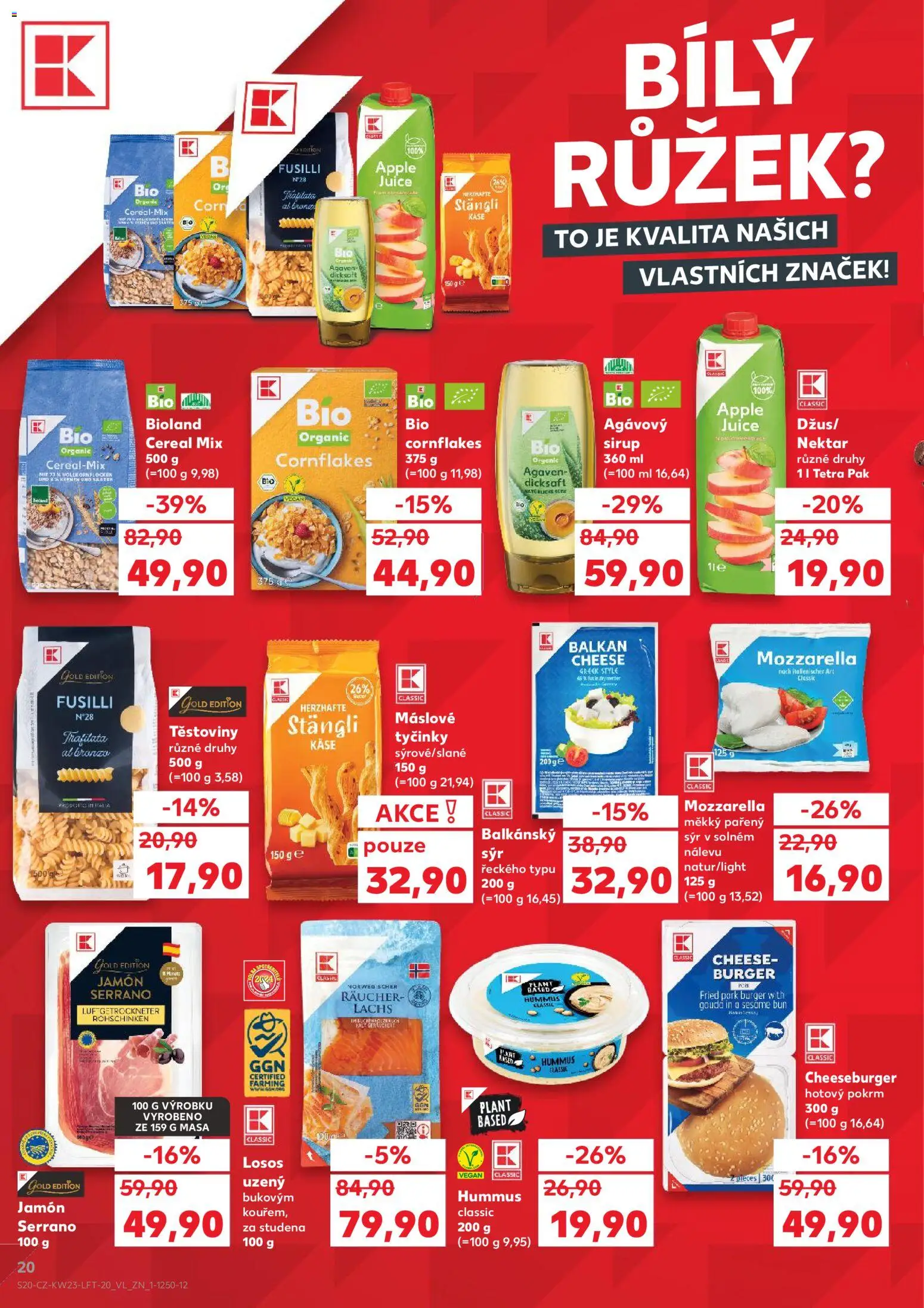 Kaufland leták - Praha 4 od 03.06.2026 | Strana: 20 | Produkty: Burger, Gouda, Těstoviny, Uzený losos