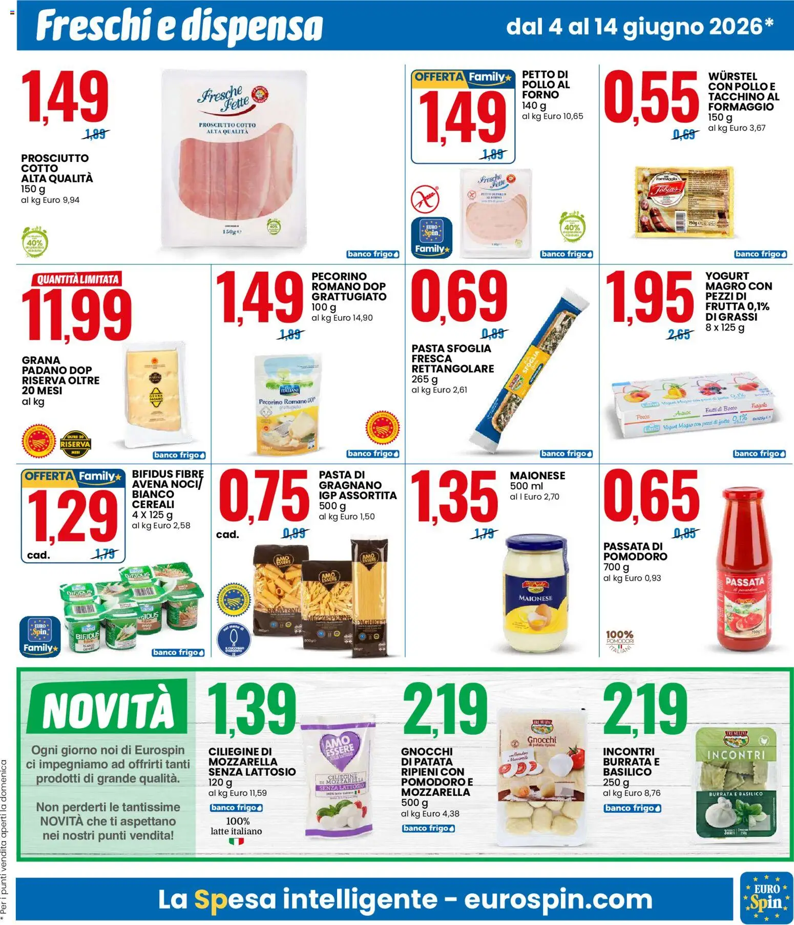 Volantino Eurospin del 04.06.2026 | Pagina: 5 | Prodotti: Prosciutto Cotto, Latte, Basilico, Gnocchi