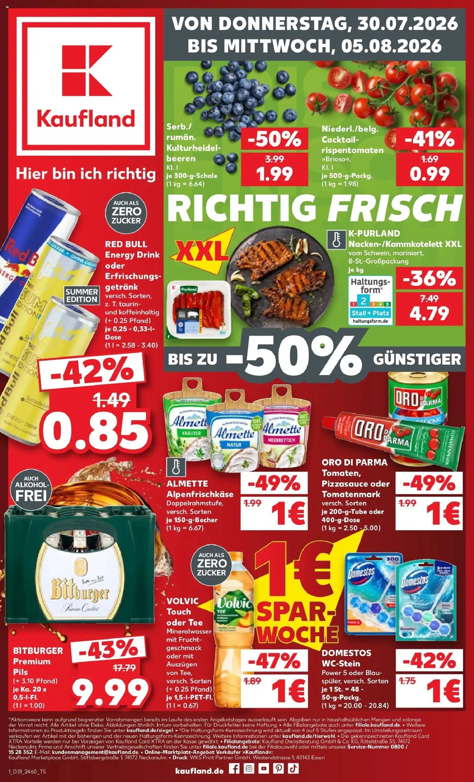 Kaufland Prospekt Nördlingen – gültig ab 30.07.2026 | Seite: 1 | Produkte: Bitburger, Almette, Red bull, Energy