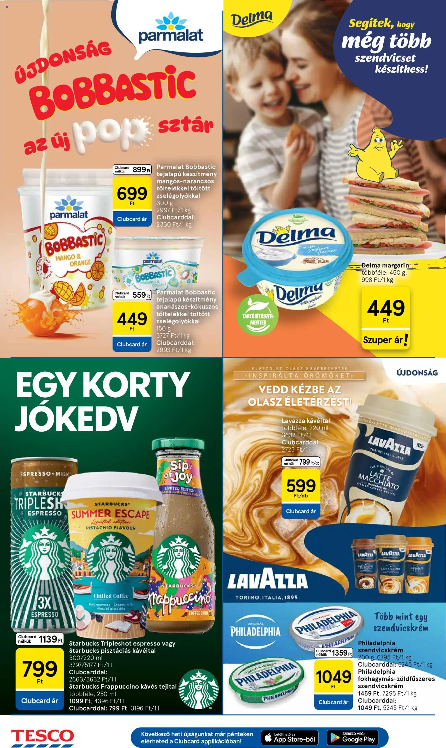 Tesco akciós ujság - amely érvényes a következő dátumtól: 2026.08.27. | Oldal: 20 | Termékek: Szendvicskrém, Philadelphia, Margarin, Mangó