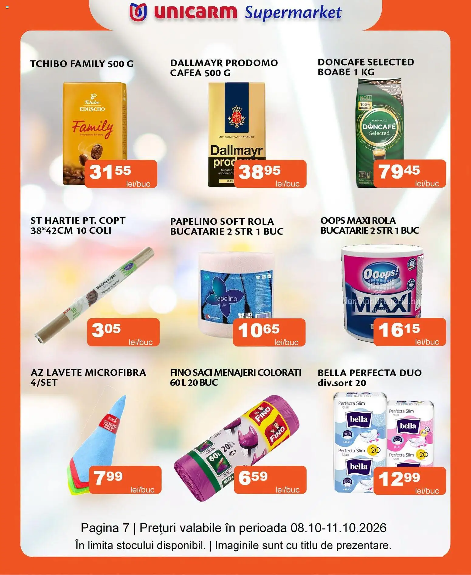 Noul catalog Unicarm – valabil de la 08.10.2026 | Pagină: 3 | Produse: Saci menajeri, Bucătărie, Doncafe, Bella