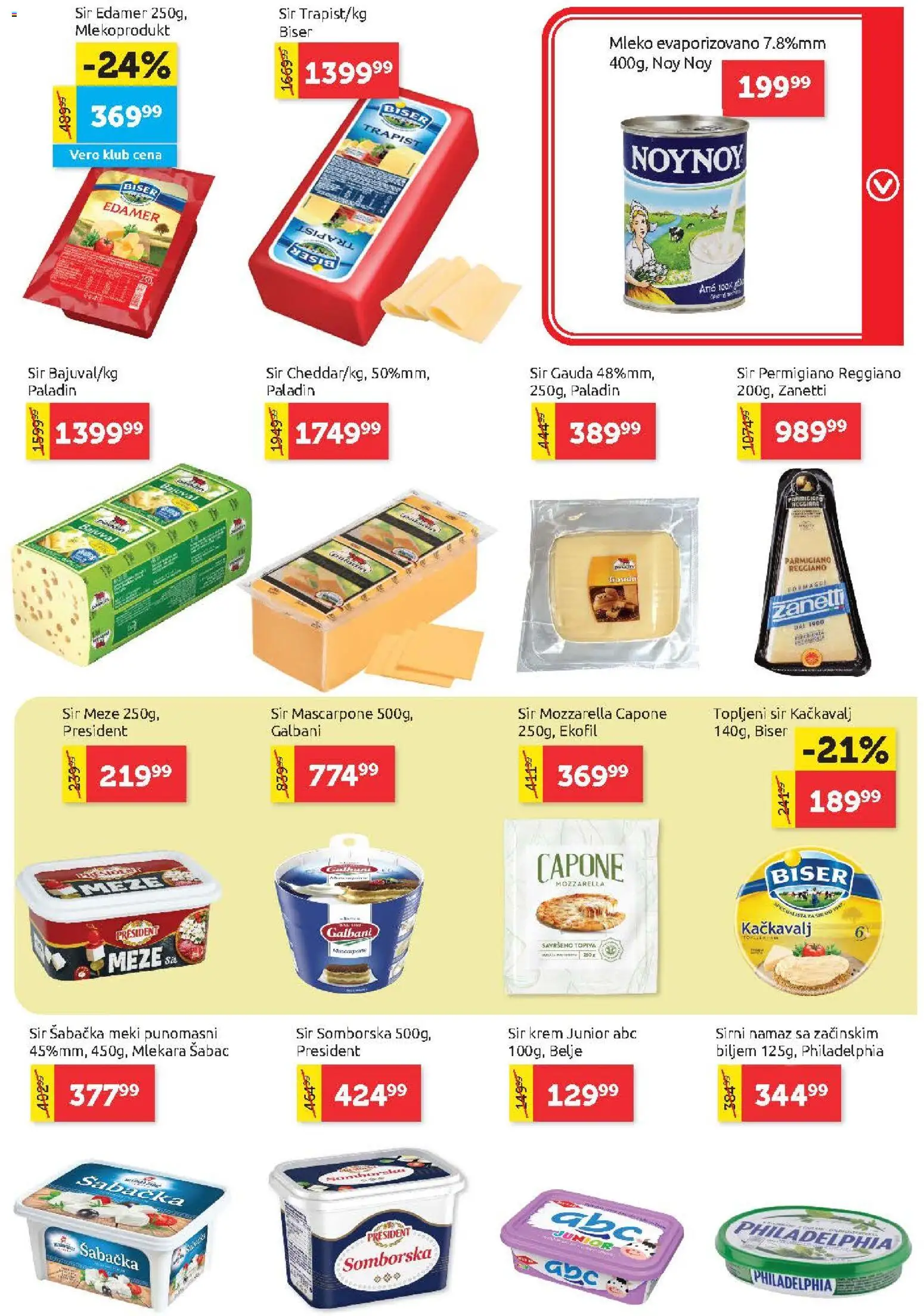 SuperVERO katalog - važi od 01.10.2026 | Strana: 7 | Proizvode: Philadelphia, Mleko, Kačkavalj, Mozzarella