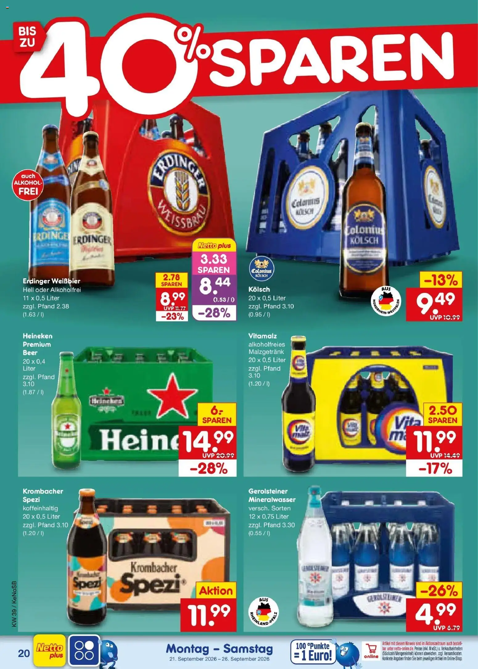 Netto Marken-Discount Prospekt Koblenz – gültig ab 21.09.2026 | Seite: 28 | Produkte: Erdinger, Weißbier, Heineken, Krombacher
