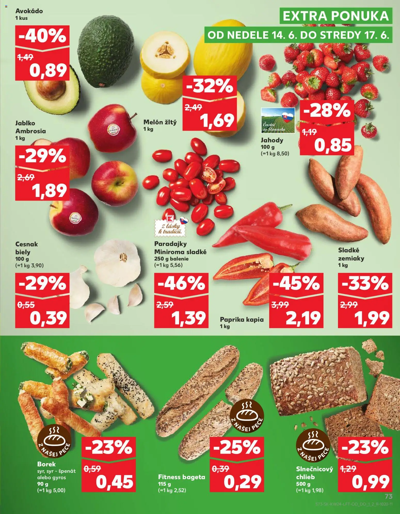 Nové Kaufland akcie – leták je platný od 11.06.2026 | Strana: 73 | Produkty: Cesnak, Jahody, Zemiaky, Melón