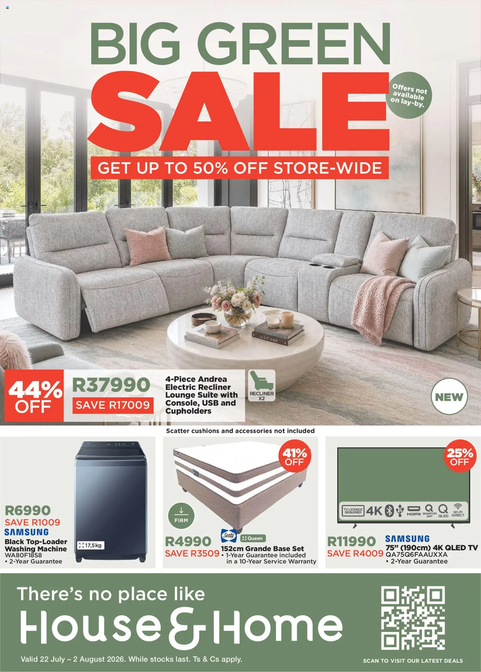 New House and Home catalogue – valid from 22/07/2026 | Page: 1 | Products: USB, Washing machine, TV, Lounge suite