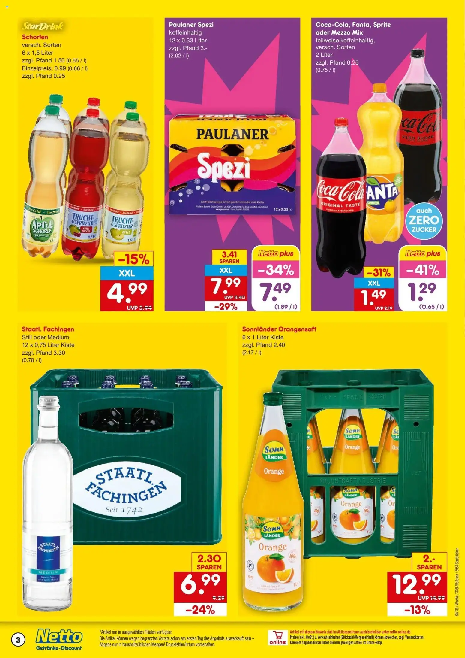 Netto Marken-Discount Prospekt Saarbrücken (ab 31.08.2026) » Angebote | Seite: 3 | Produkte: Mezzo mix, Cola, Staatl fachingen, Zucker