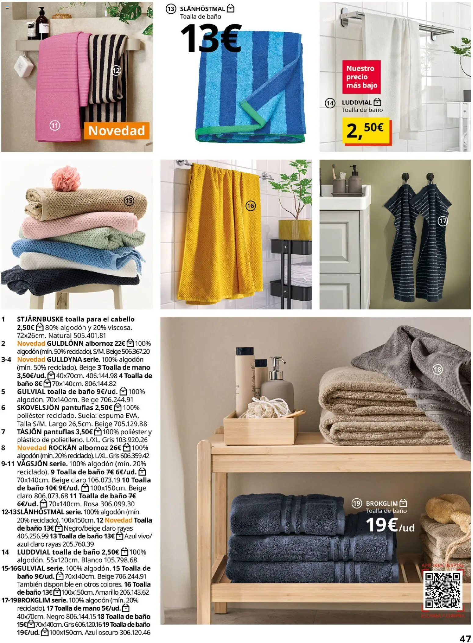 IKEA - Accesorios y decoración │ válido desde el 01/09/2026 | Página: 47 | Productos: Toalla de baño, Pantuflas, Algodón, Baño