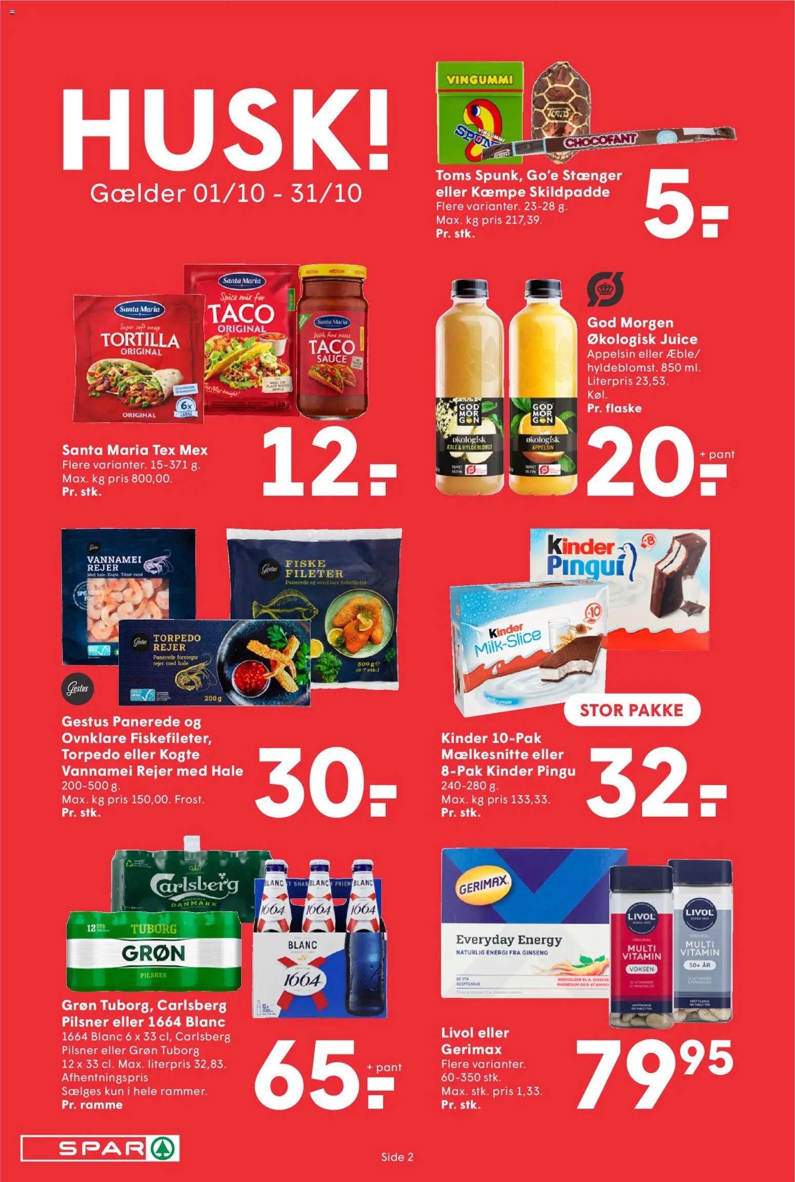 Spar tilbudsavis – gyldig fra 02/10/2026 | Side: 2 | Produkter: Juice, Vingummi, Rejer, Taco