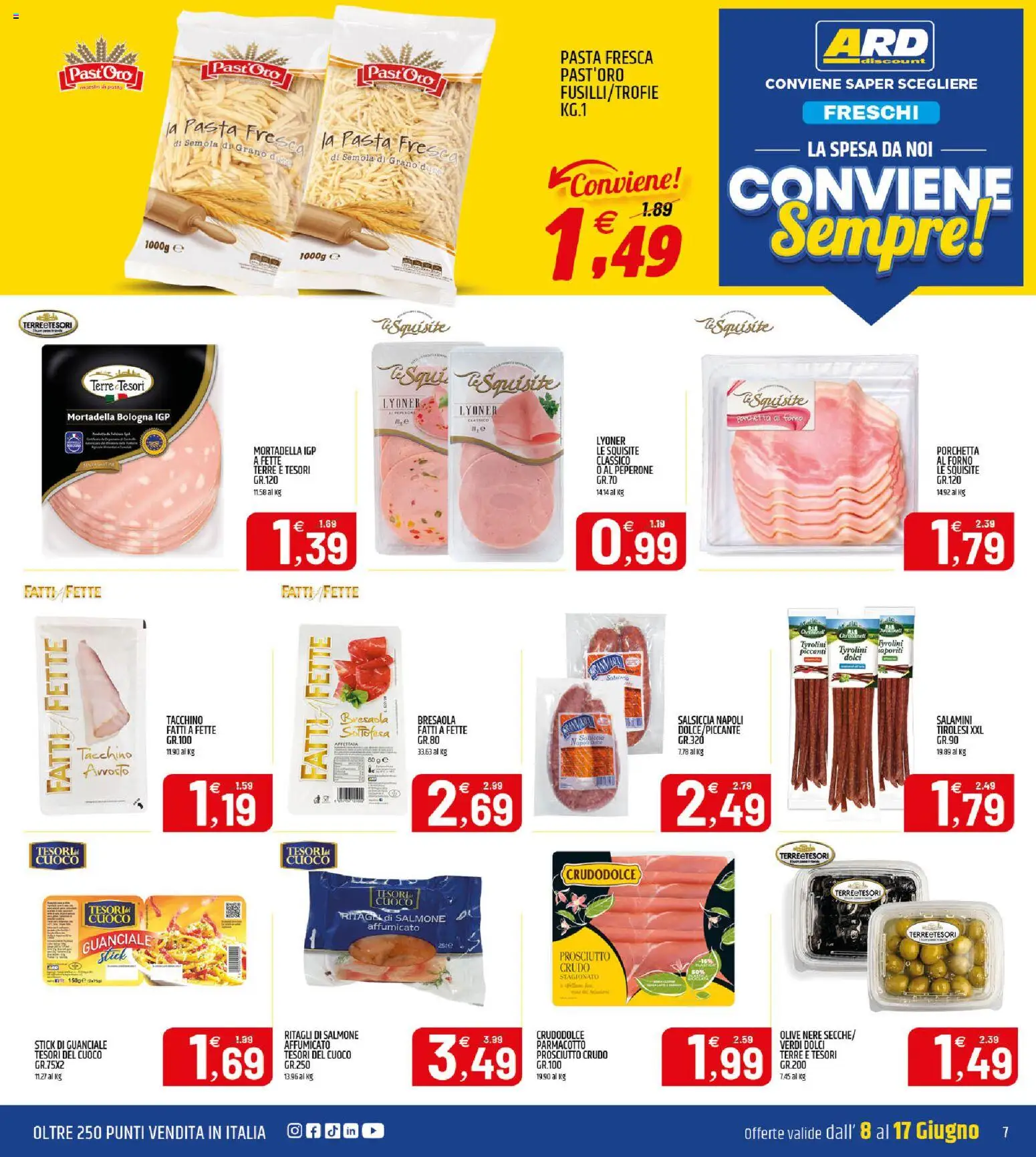 Volantino ARD Discount del 08.06.2026 | Pagina: 7 | Prodotti: Salmone affumicato, Bresaola, Prosciutto, Salsiccia