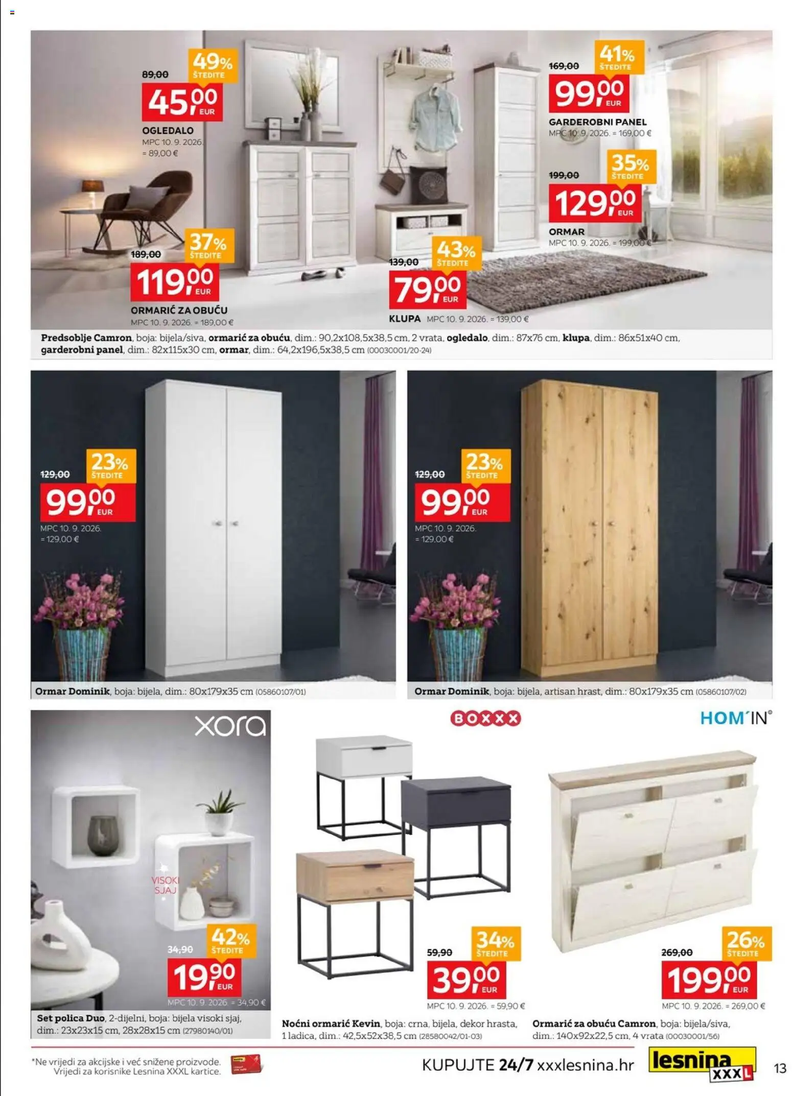 Lesnina katalog | vrijedi od 29.09.2026 | Stranica: 13 | Proizvodi: Ormar, Noćni ormarić, Polica, Ogledalo