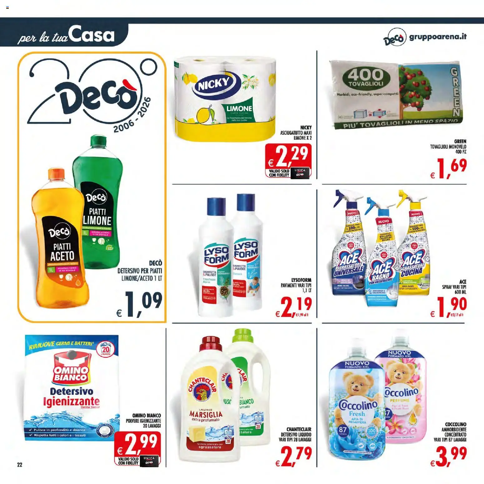 Volantino Decò del 21/07/2026 | Pagina: 22 | Prodotti: Detersivo per piatti, Anticalcare, Limone, Aceto