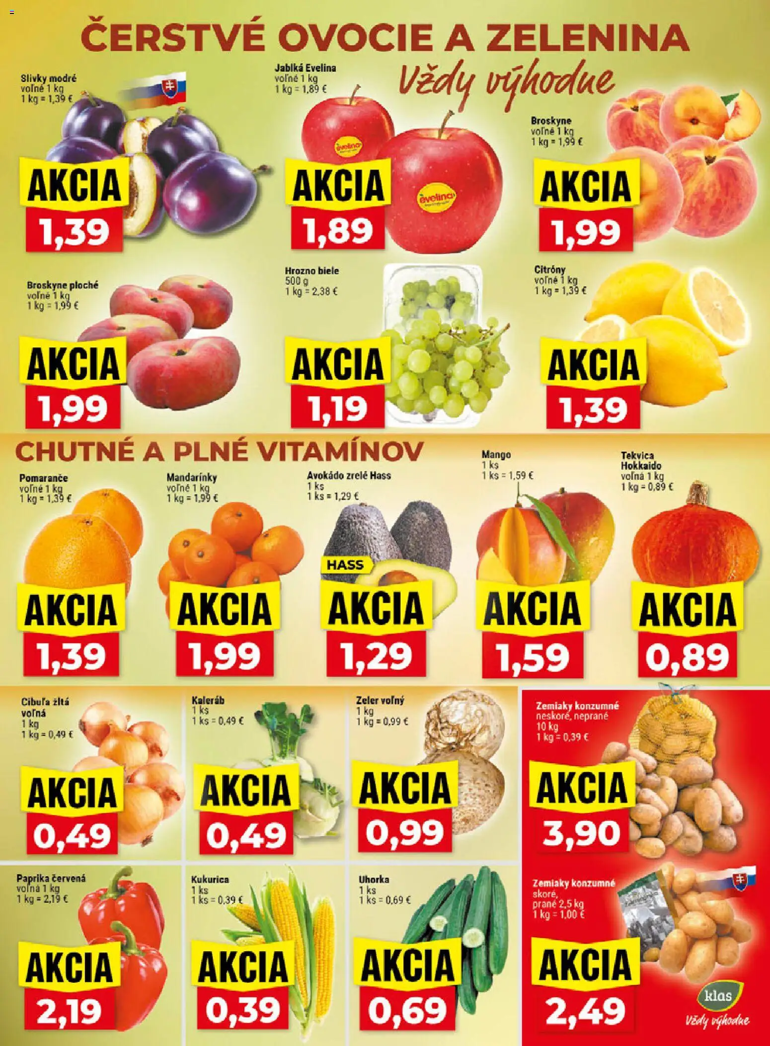 Nové Klas akcie – leták je platný od 07.09.2026 | Strana: 3 | Produkty: Paprika, Zemiaky, Cibuľa, Kukurica