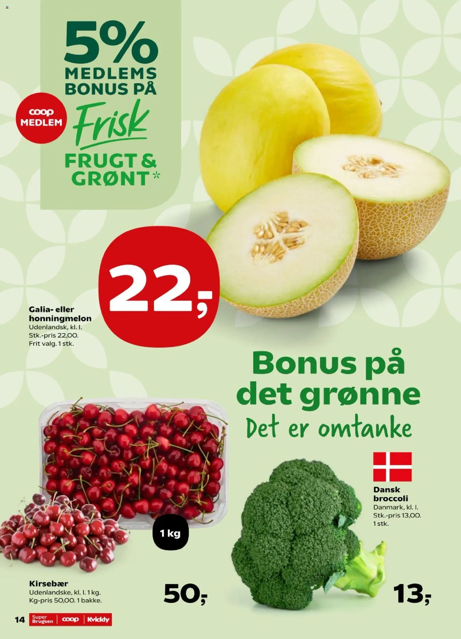 Super Brugsen tilbudsavis – gyldig fra 26/06/2026 | Side: 14 | Produkter: Broccoli, Kirsebær, Honningmelon