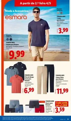 Pré-visualização ESMARA MEN Calças Chino para Homem, 98% Algodão, 2% elastano (CREORATM). Tam. S ao XL consoante modelo válido de 04.05.2026 | Página: 9 | Produtos: Algodão, Calças, Calções