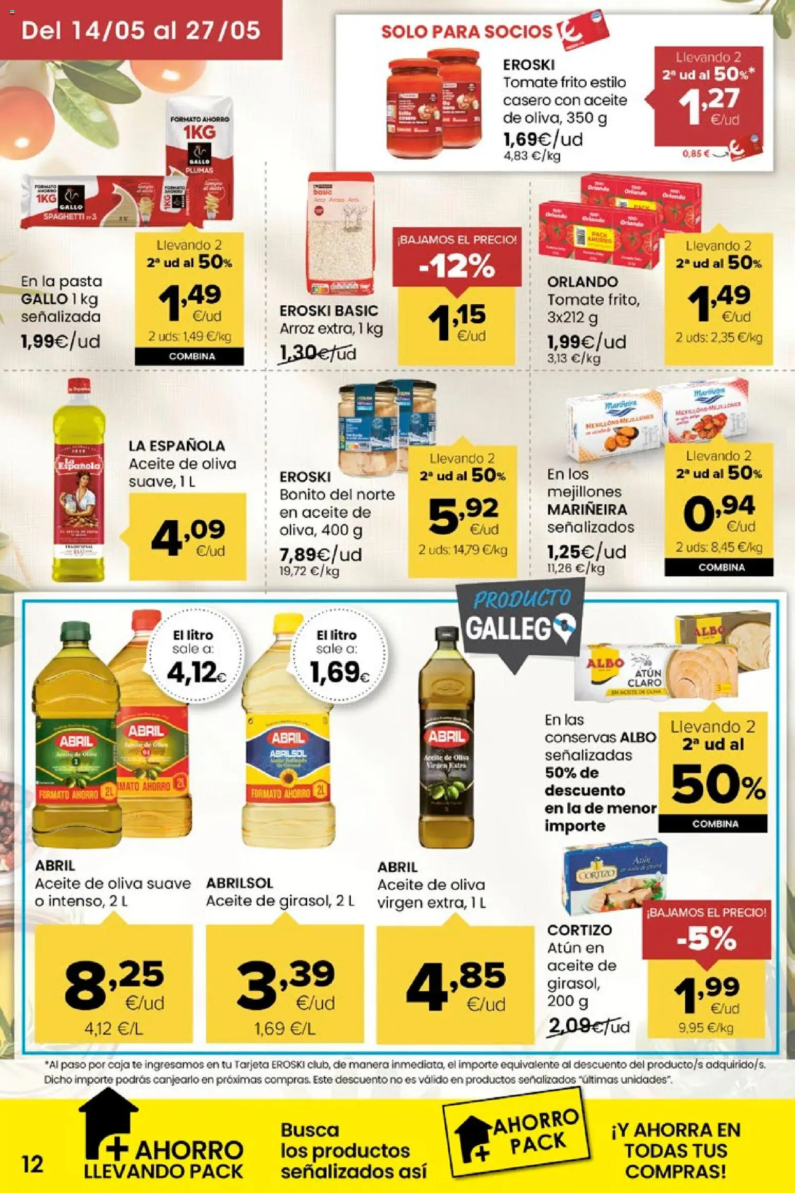 Eroski Miramos por ti │ válido desde el 14.05.2026 | Página: 12 | Productos: Pasta, Aceite de oliva, Caja, Atún claro