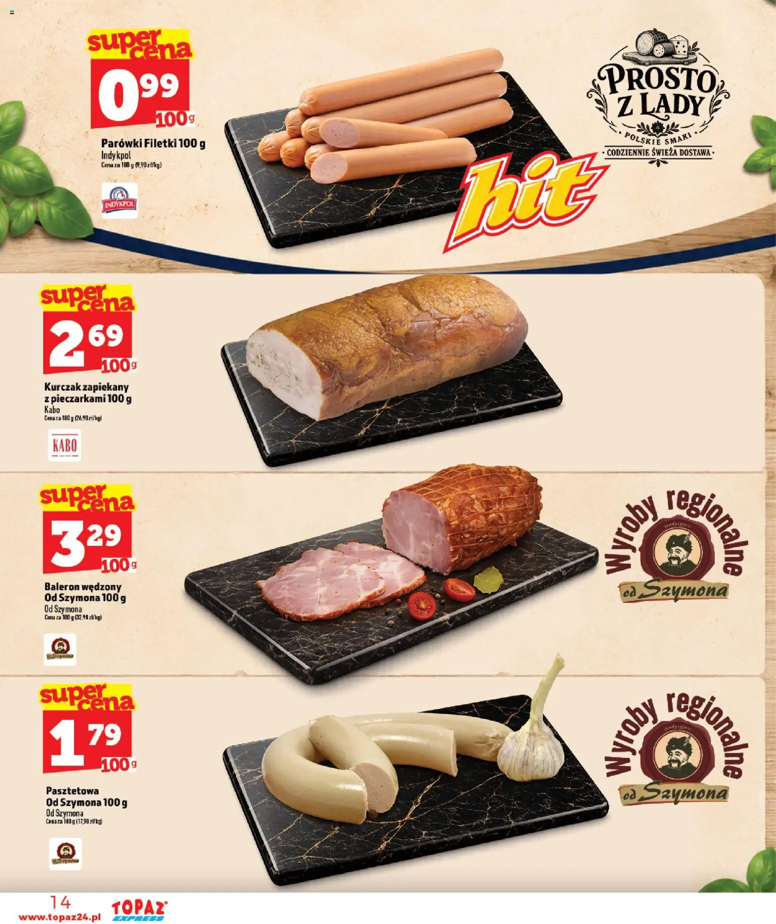 Topaz gazetka - Express od 22.10.2026 | Strona: 14 | Produkty: Kurczak, Parówki