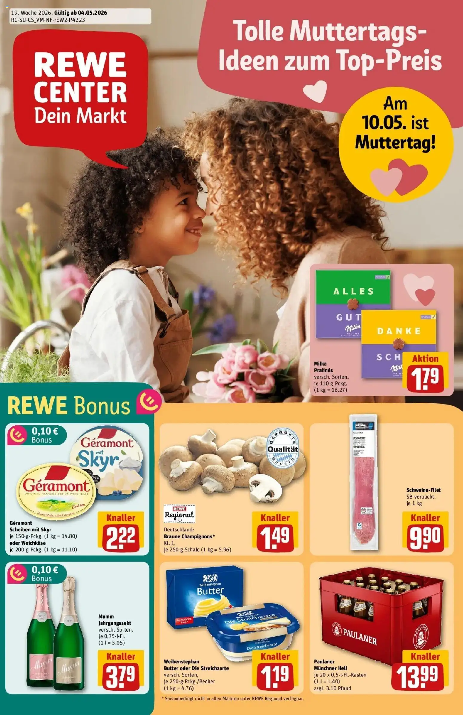REWE Prospekt ab 04.05.2026 zum Blättern » Angebote | Seite: 1 | Produkte: Butter, Milka, Skyr, Paulaner