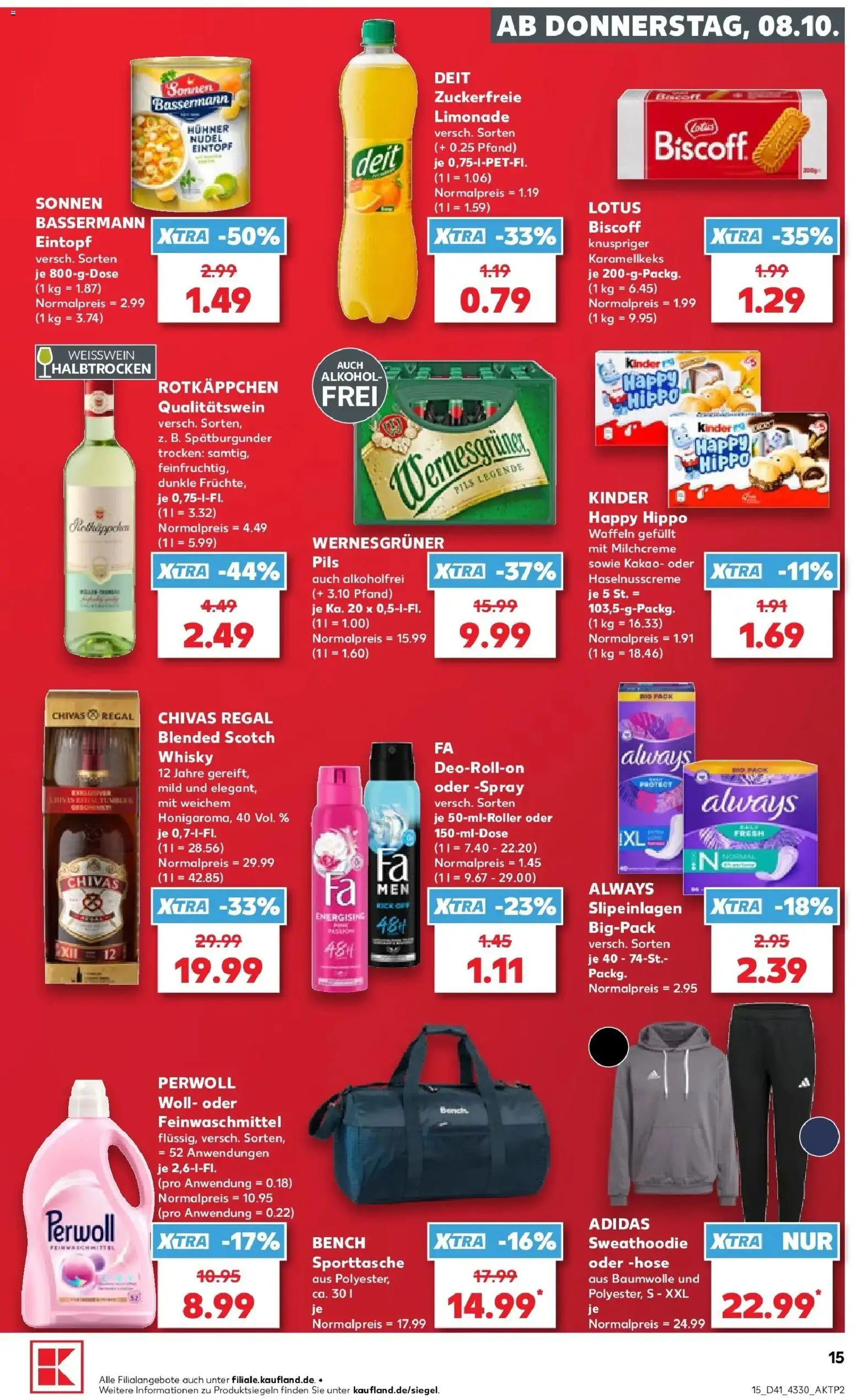 Prospekt Kaufland ab 08.10.2026 » Angebote Online zum Blättern | Seite: 15 | Produkte: Regal, Weißwein halbtrocken, Wernesgruner, Limonade