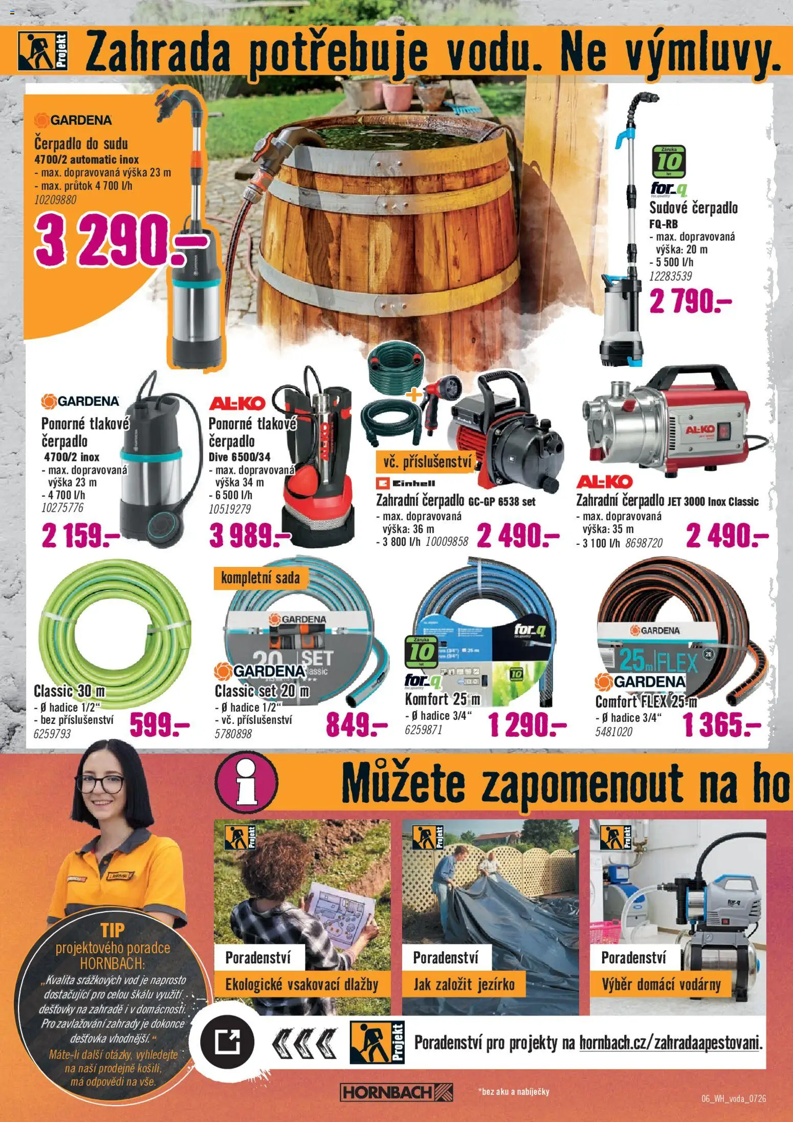 HORNBACH leták - Dešťová voda od 22.07.2026 | Strana: 6 | Produkty: Zahrada, Čerpadlo do sudu, Hadice, Zahradní čerpadlo