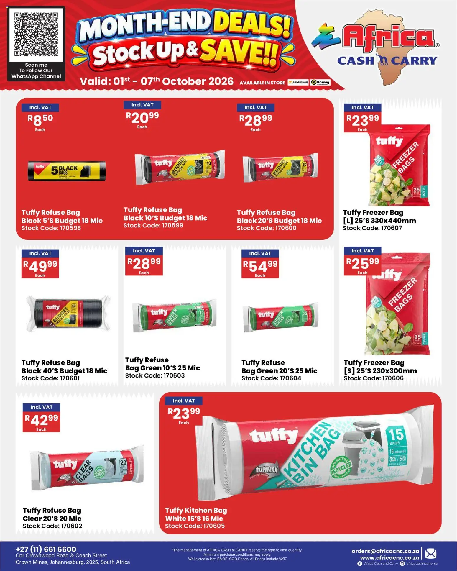 New Africa Cash & Carry catalogue – valid from 01/10/2026 | Page: 57 | Products: Bag, Freezer, Refuse bags, Stock