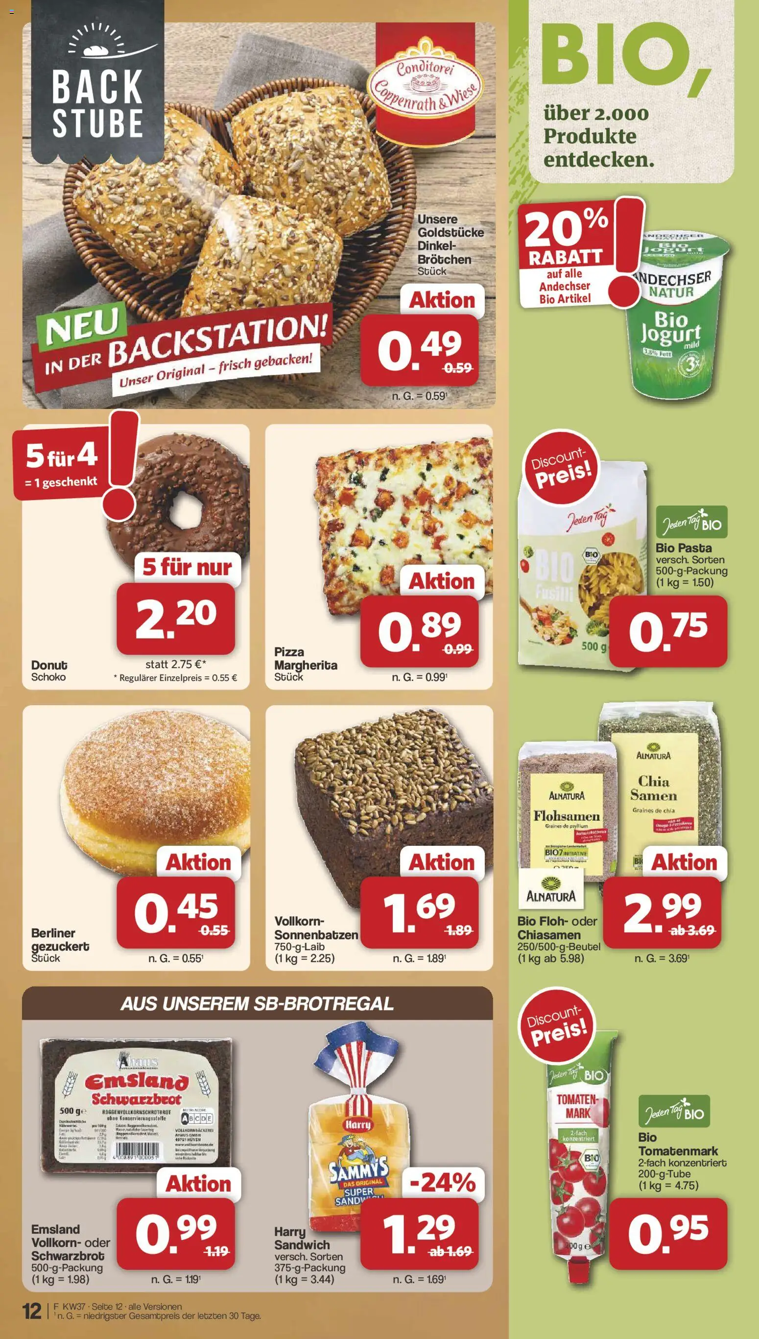 Famila Nordwest Prospekt – gültig ab 07.09.2026 | Seite: 12 | Produkte: Berliner, Tomaten, Pasta, Pizza