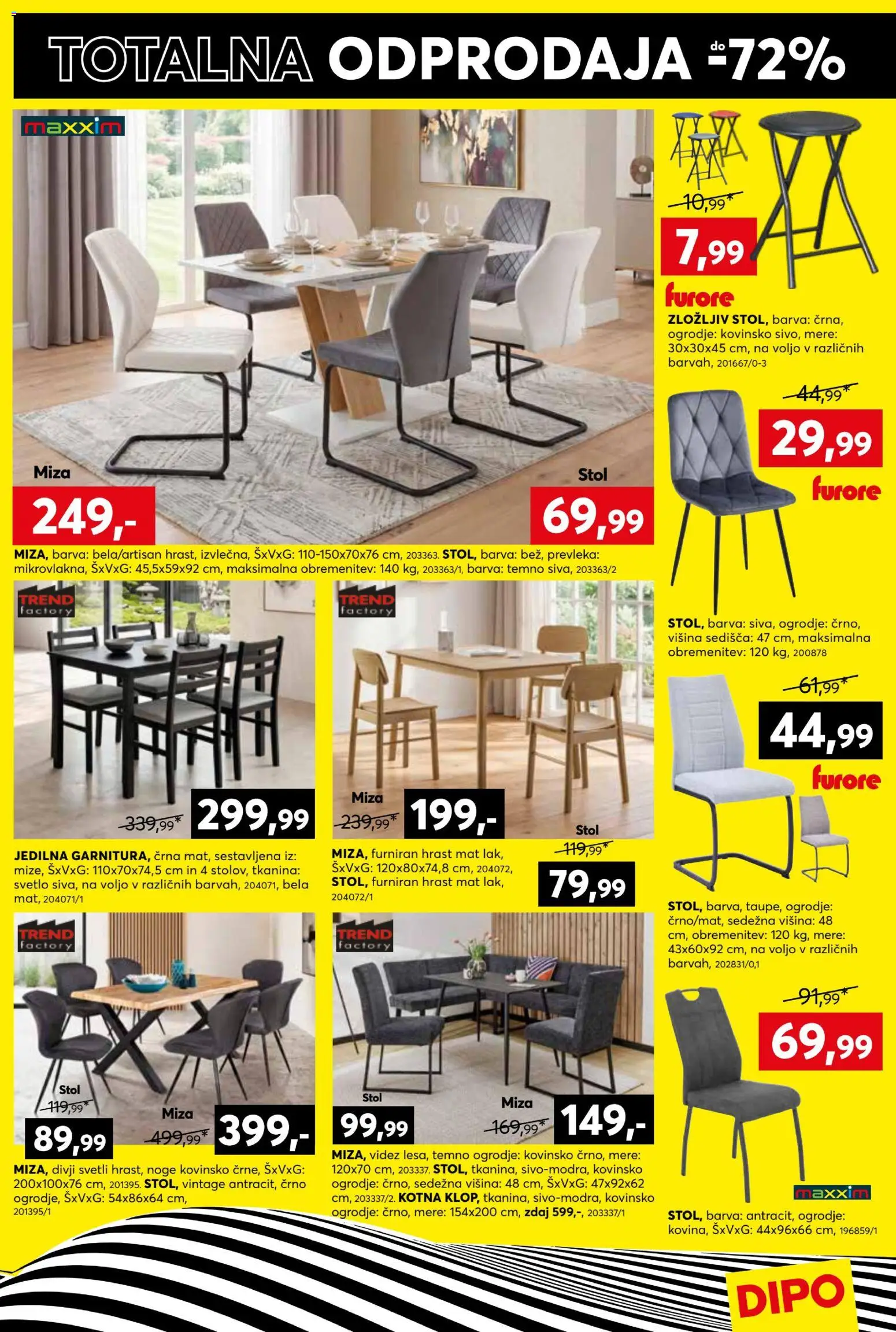 Novi Dipo katalog ponudbe – veljaven od 01.07.2026 | Stran: 9 | Izdelki: Prevleka, Miza, Stol, Barva