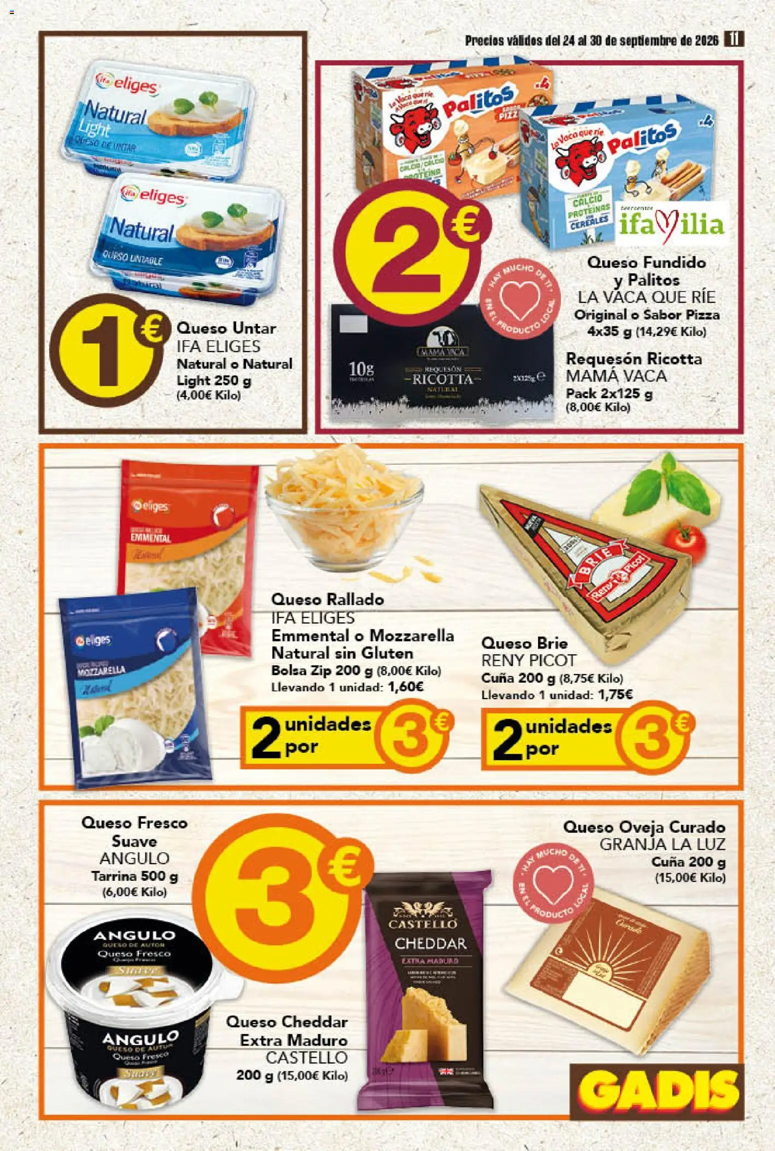 Gadis folleto │ válido desde el 24/09/2026 | Página: 11 | Productos: Queso fresco, Cereales, Bolsa, Ricotta