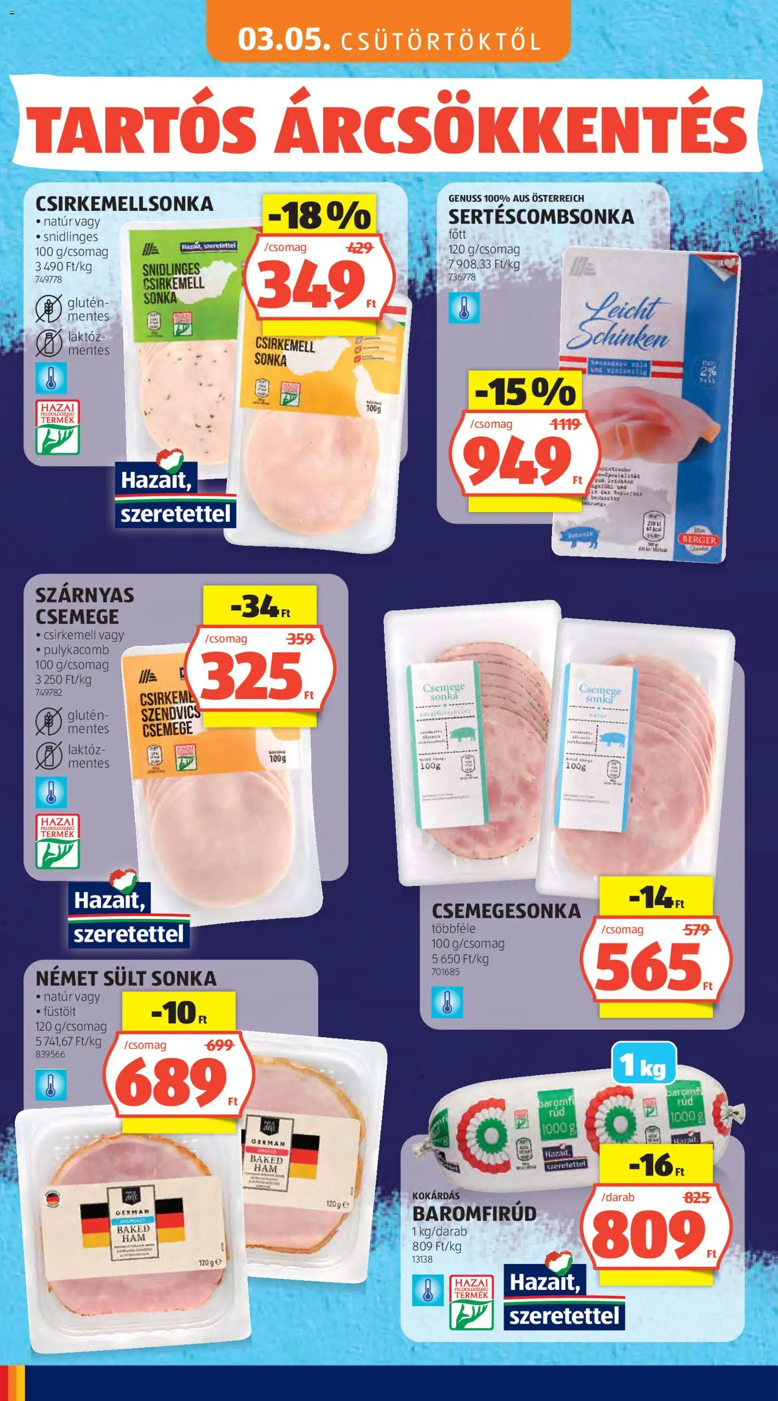 Aldi akciós ujság - amely érvényes a következő dátumtól: 03.05.2026 | Oldal: 6 | Termékek: Szendvics, Sonka, Csirkemell sonka, Pulykacomb