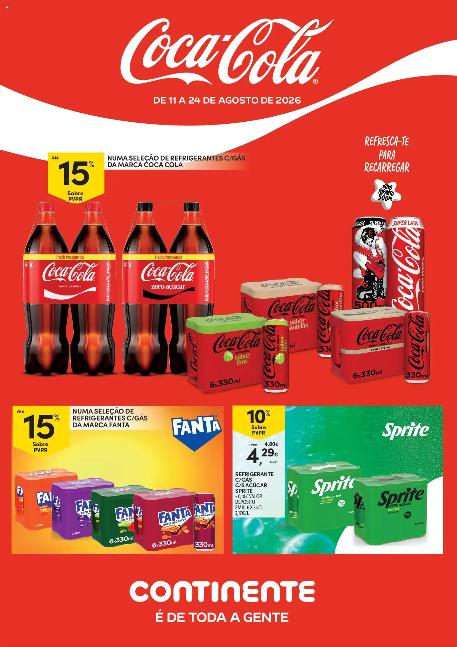 Continente Açores Matutano e Coca cola │ válido de 11/08/2026 | Página: 1 | Produtos: Refrigerante, Fanta, Lima, Sprite