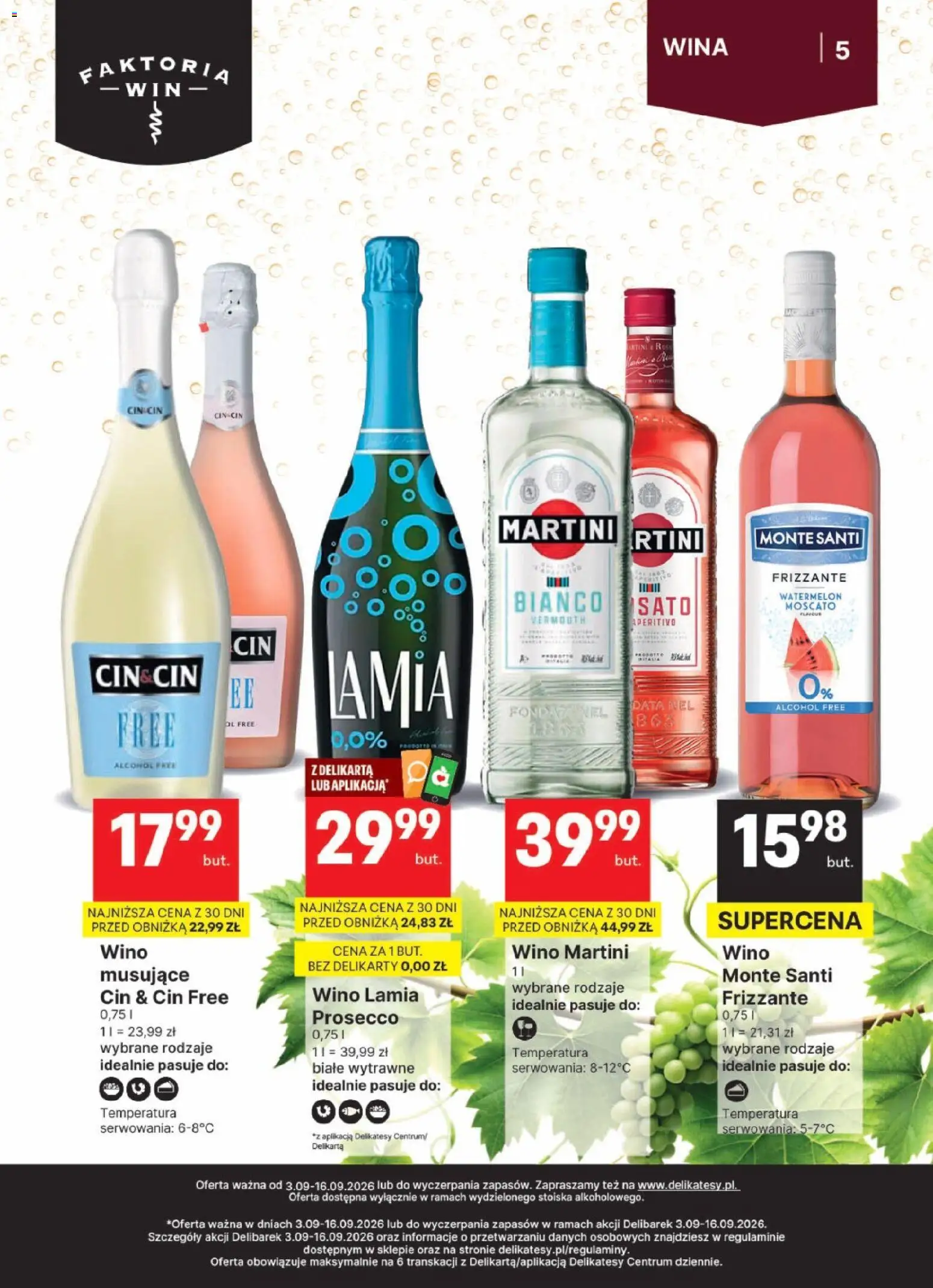 Delikatesy Centrum gazetka - DeliBarek od 03.09.2026 | Strona: 5 | Produkty: Wino musujące, Monte Santi, Wino, Prosecco
